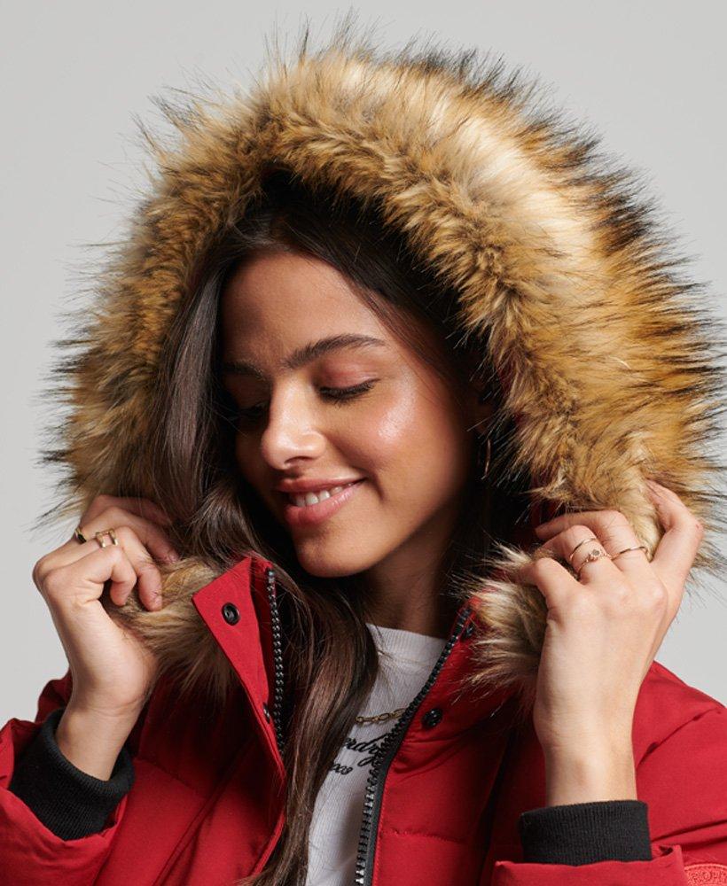 Superdry Longline Faux Fur Everest Coat Red | Lyst