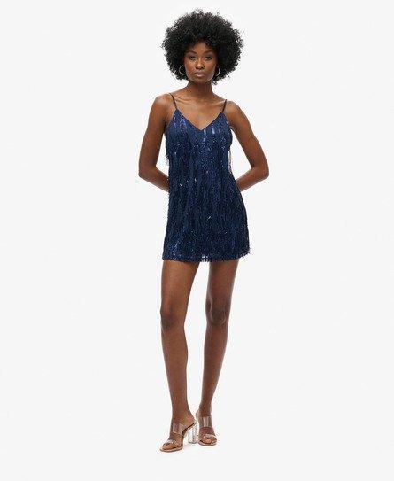 Robe caraco courte à franges et col v Superdry en coloris Bleu Lyst