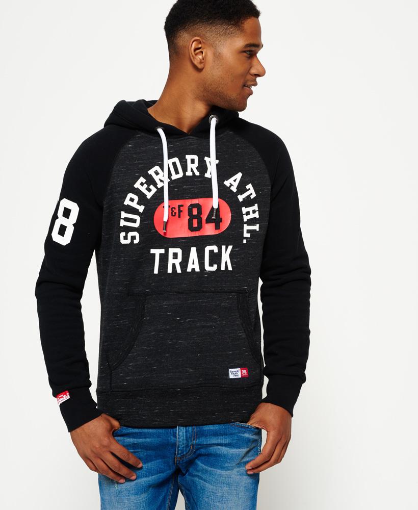 Superdry Trackster Baseball Logo Overhead Hoodie Sweatshirt Hooded Top Grey Red