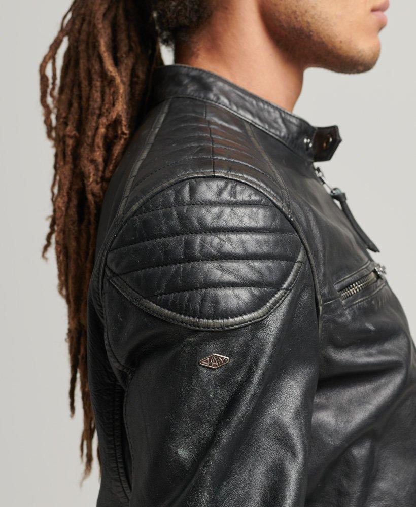 Superdry Leather Moto Racer Jacket Black in Gray for Men | Lyst