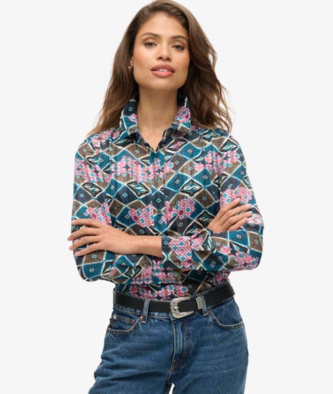 Chemise Superdry Pailletée Bleu Chiné Avec Strass – Taille XS – Occasion Très Bon état