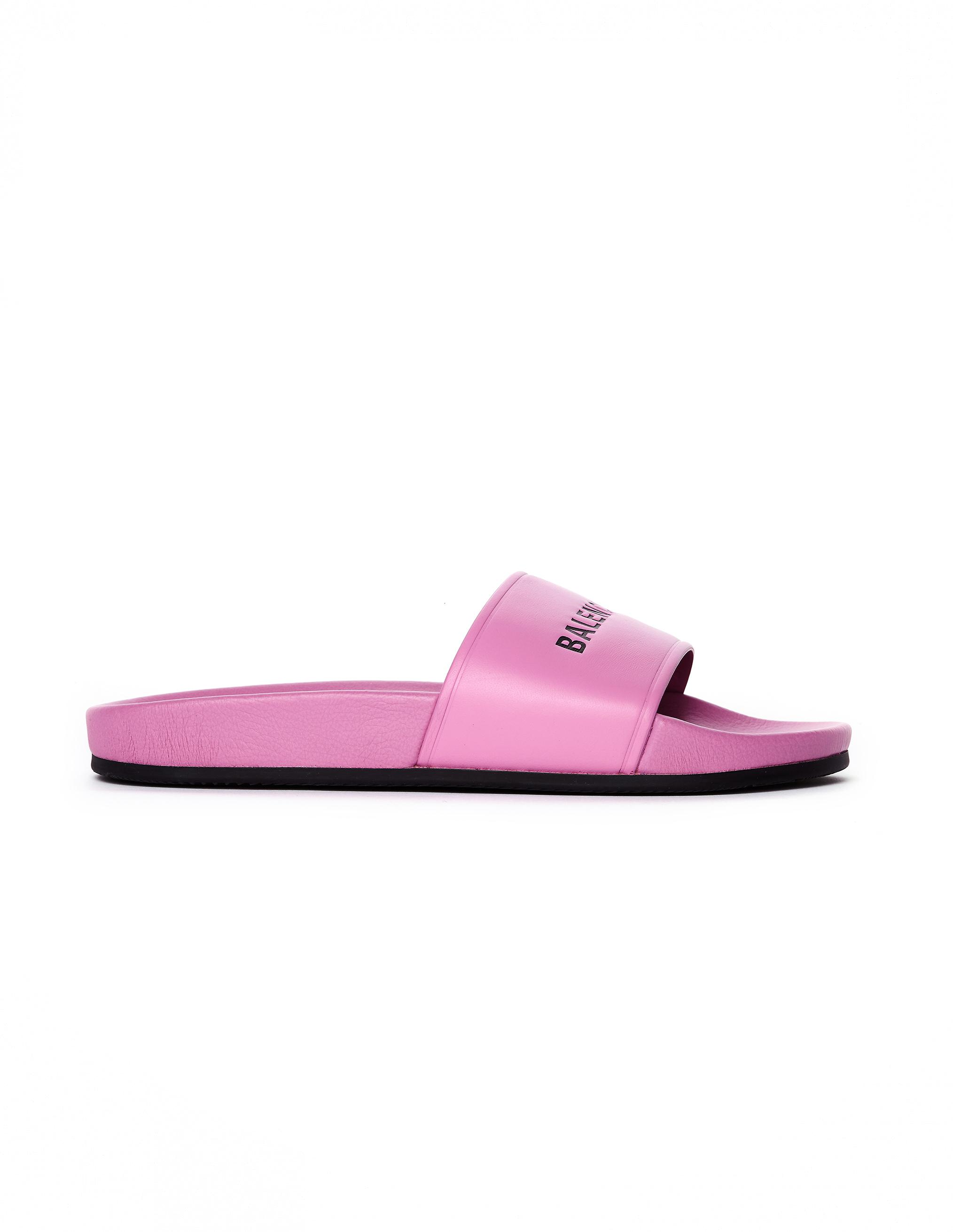 Balenciaga Leather Logo Slides in Pink | Lyst