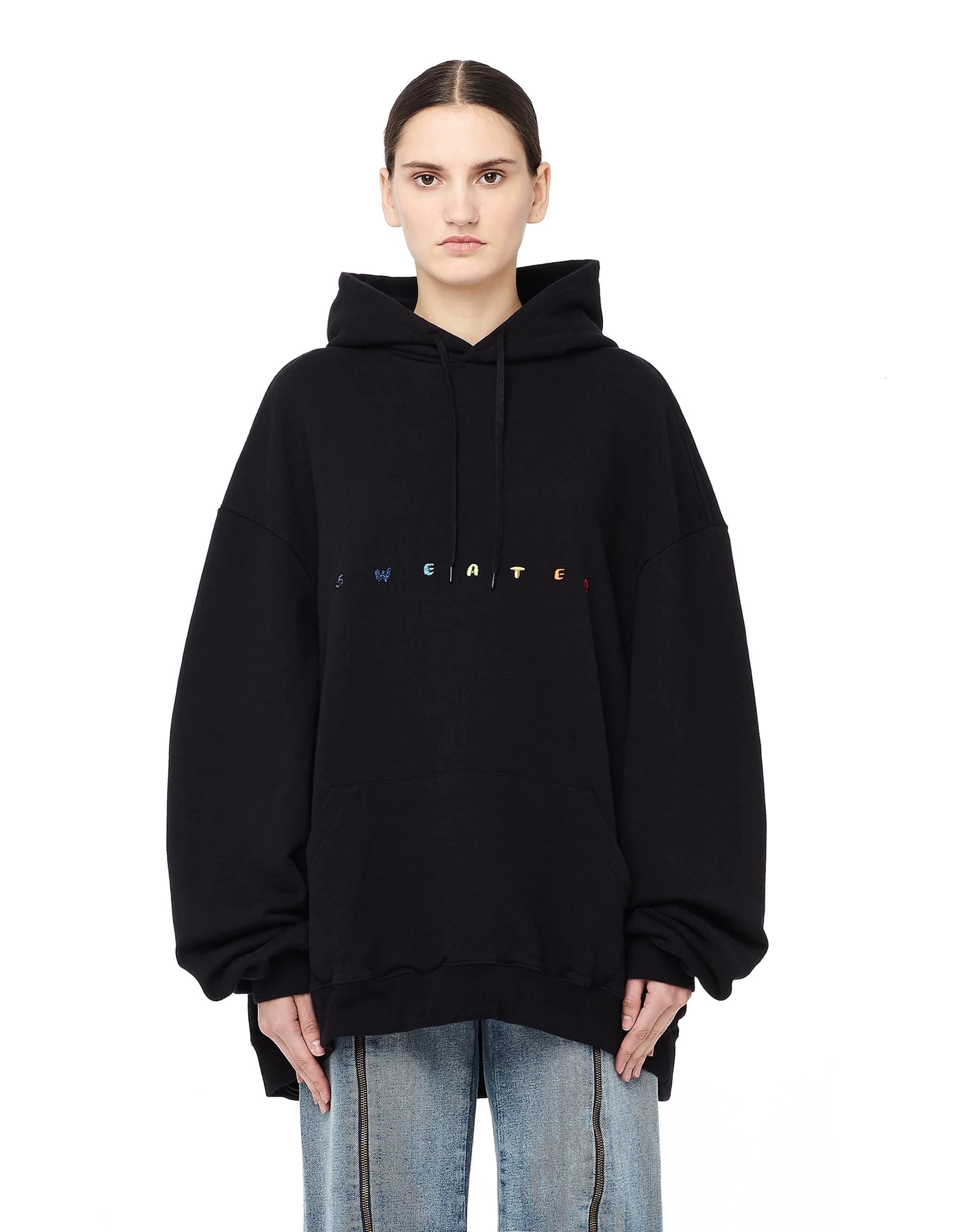 Vetements Sweater Embroidered Cotton Hoodie in Black - Lyst