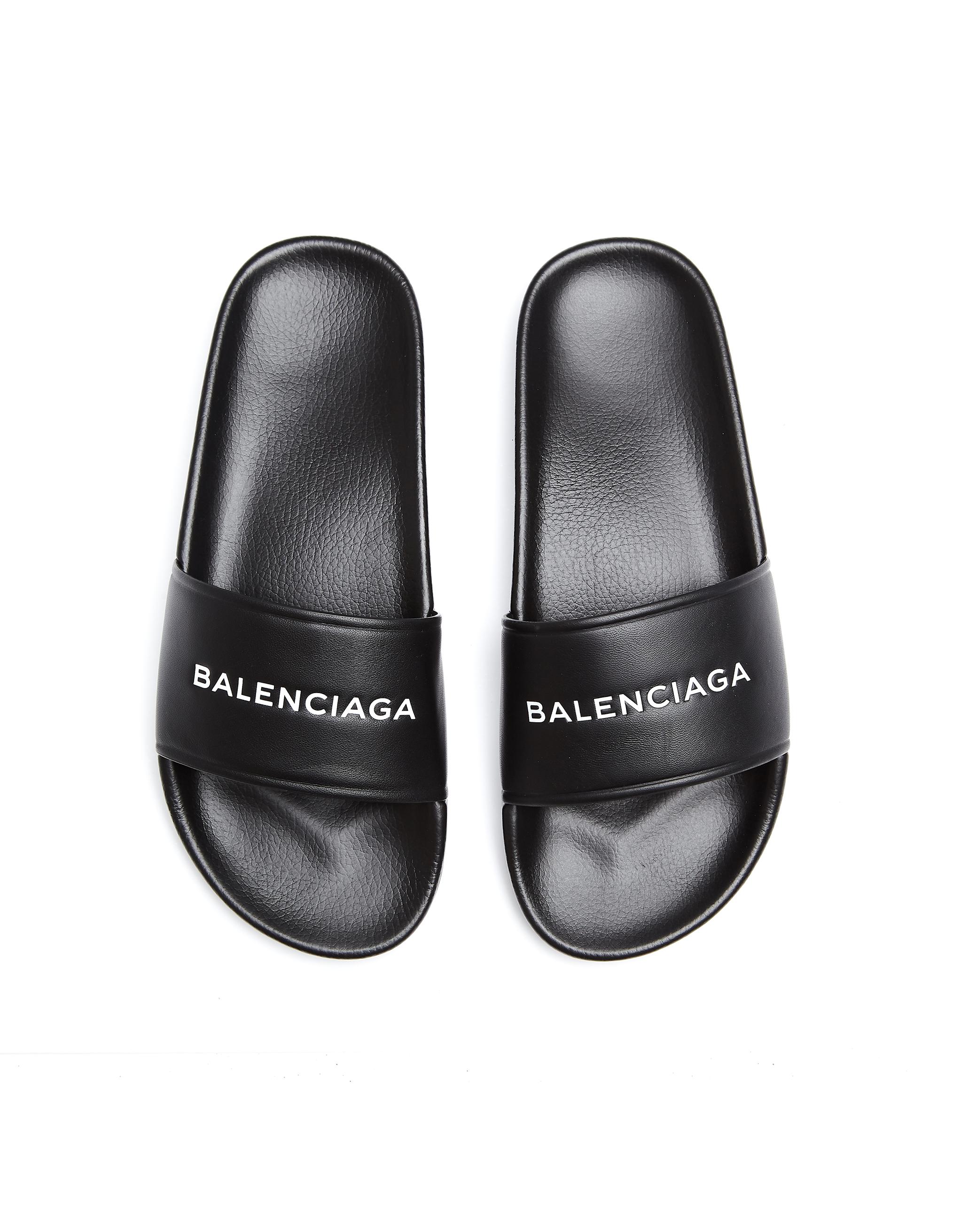 Balenciaga Piscine Black Leather Slides for Men - Lyst
