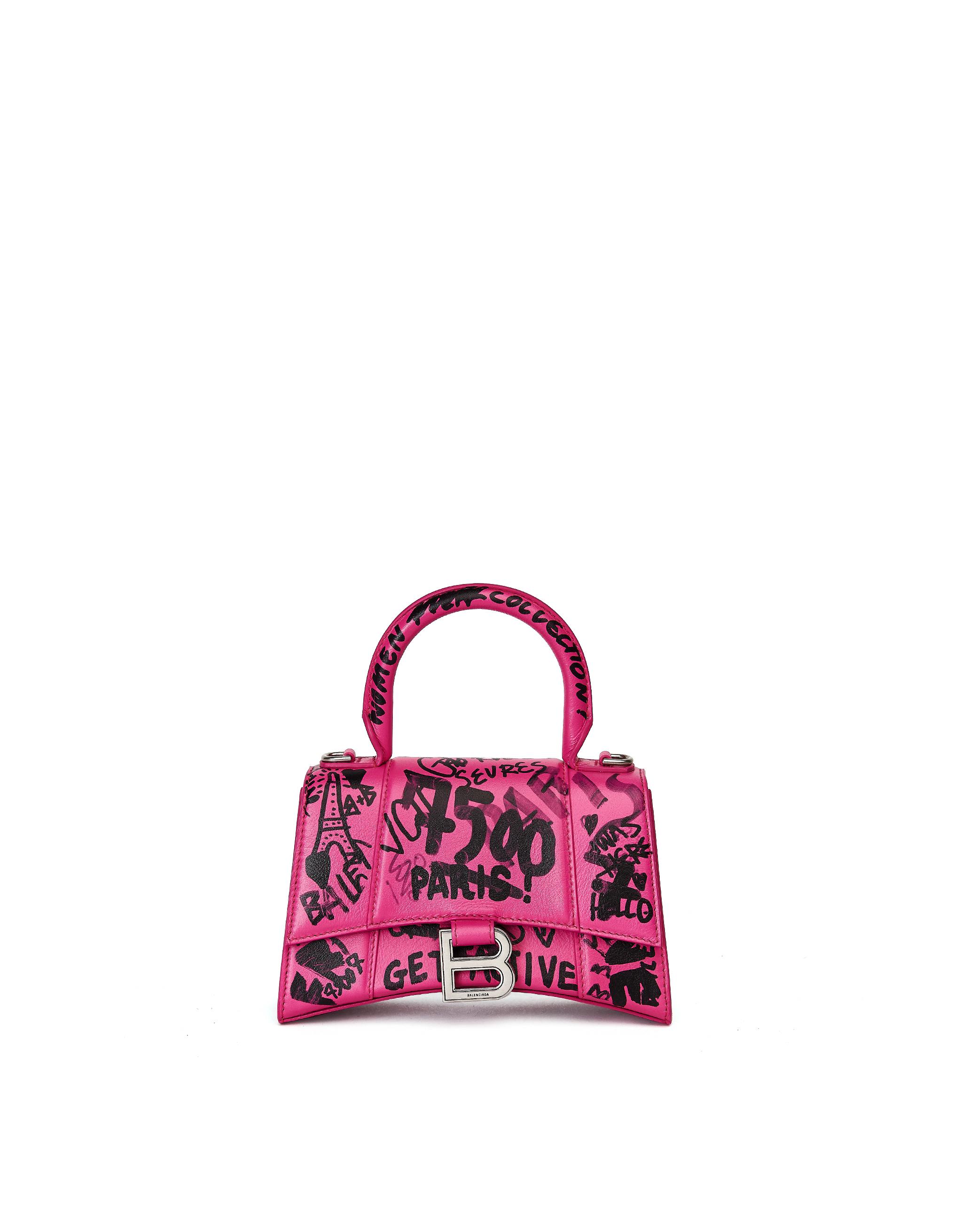 Balenciaga Leather Hourglass Xs Graffiti Print Tote in Pink - Lyst