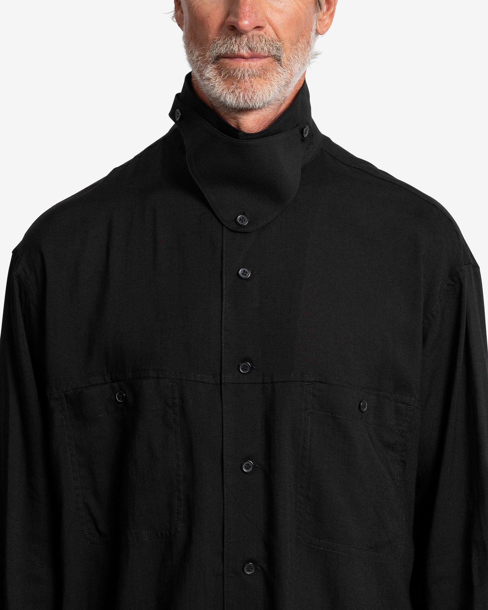 Yohji Yamamoto Open Collar Shirt With Chin Flap in Black for Men