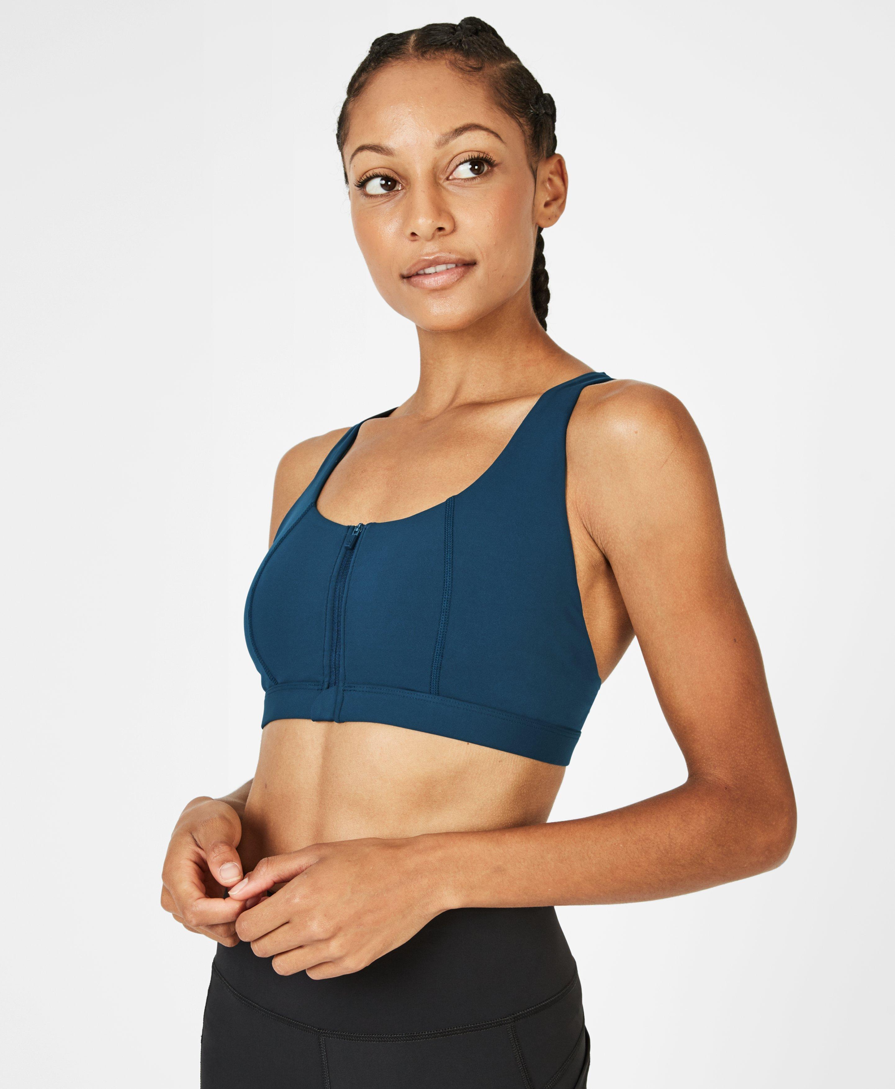 zip up sports bra high impact