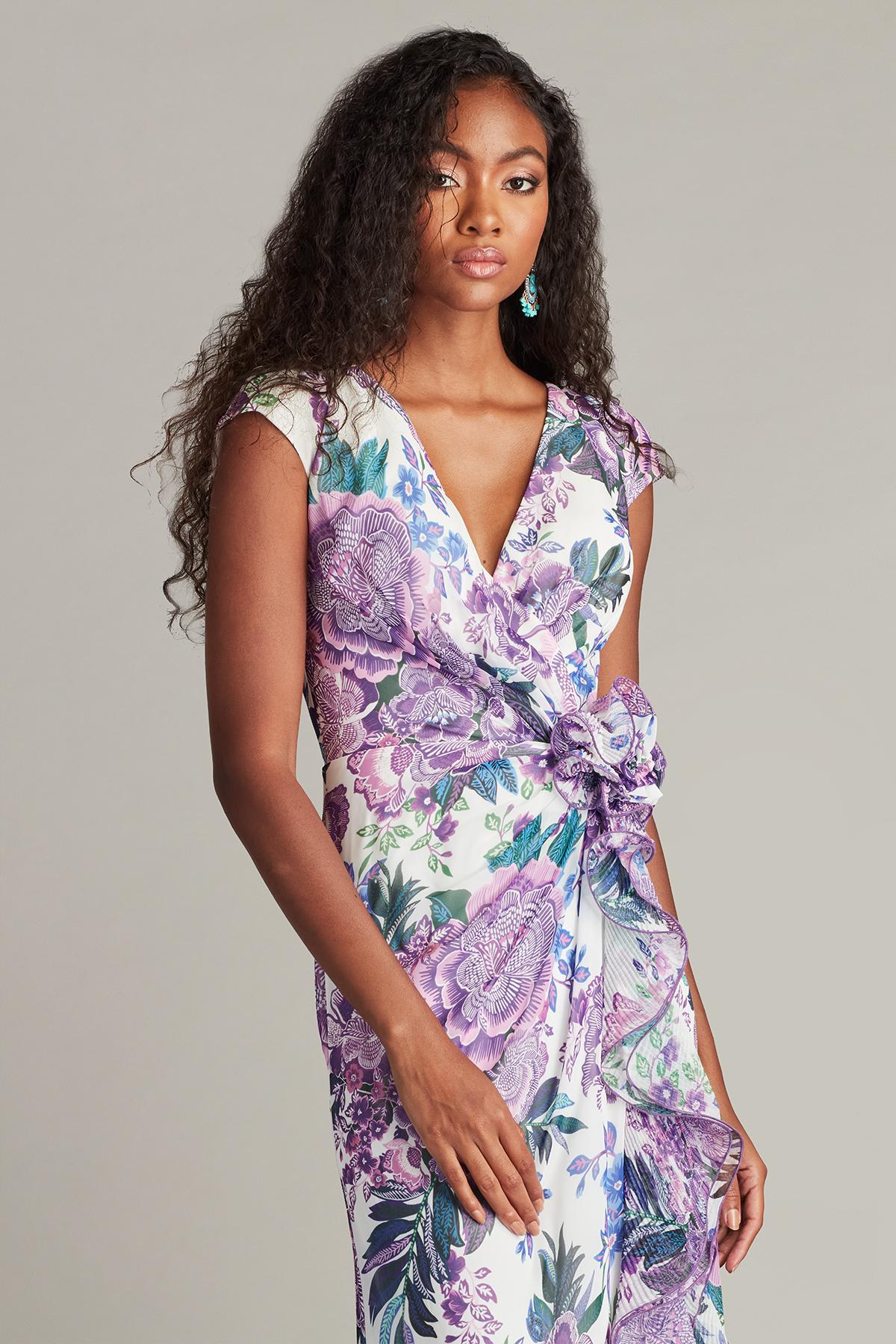 Tadashi Shoji Sinai Floral Cascading Ruffle Gown-Whpfl in Purple