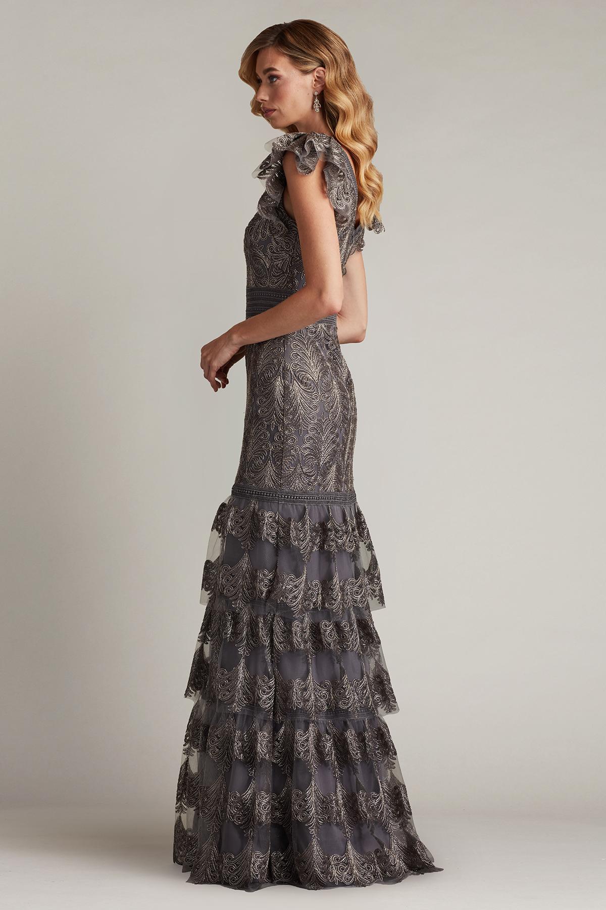 tadashi shoji grey dress Tadashi Shoji Pleated V-neck Maxi Dress | Grey