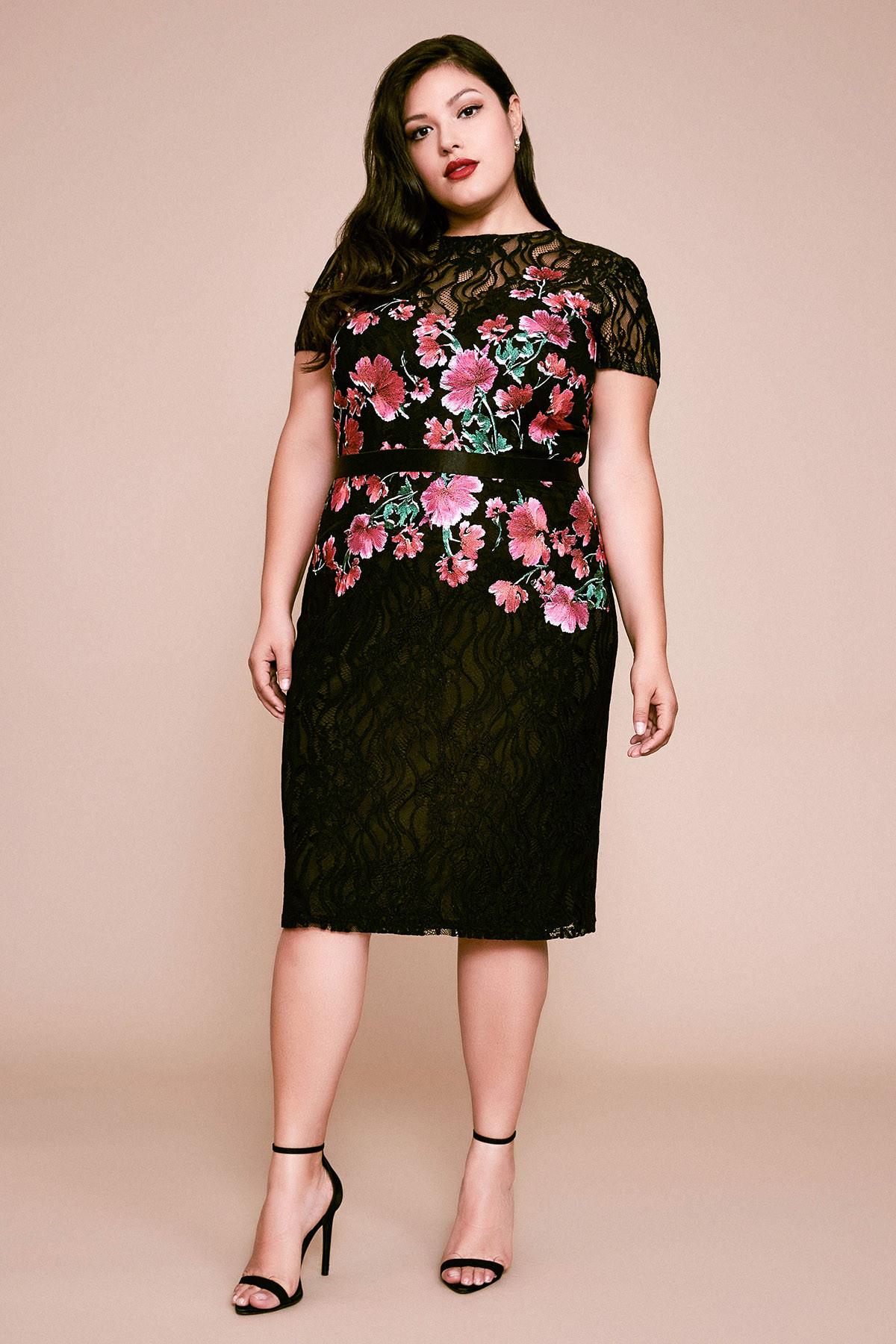 floral embroidered dress plus size