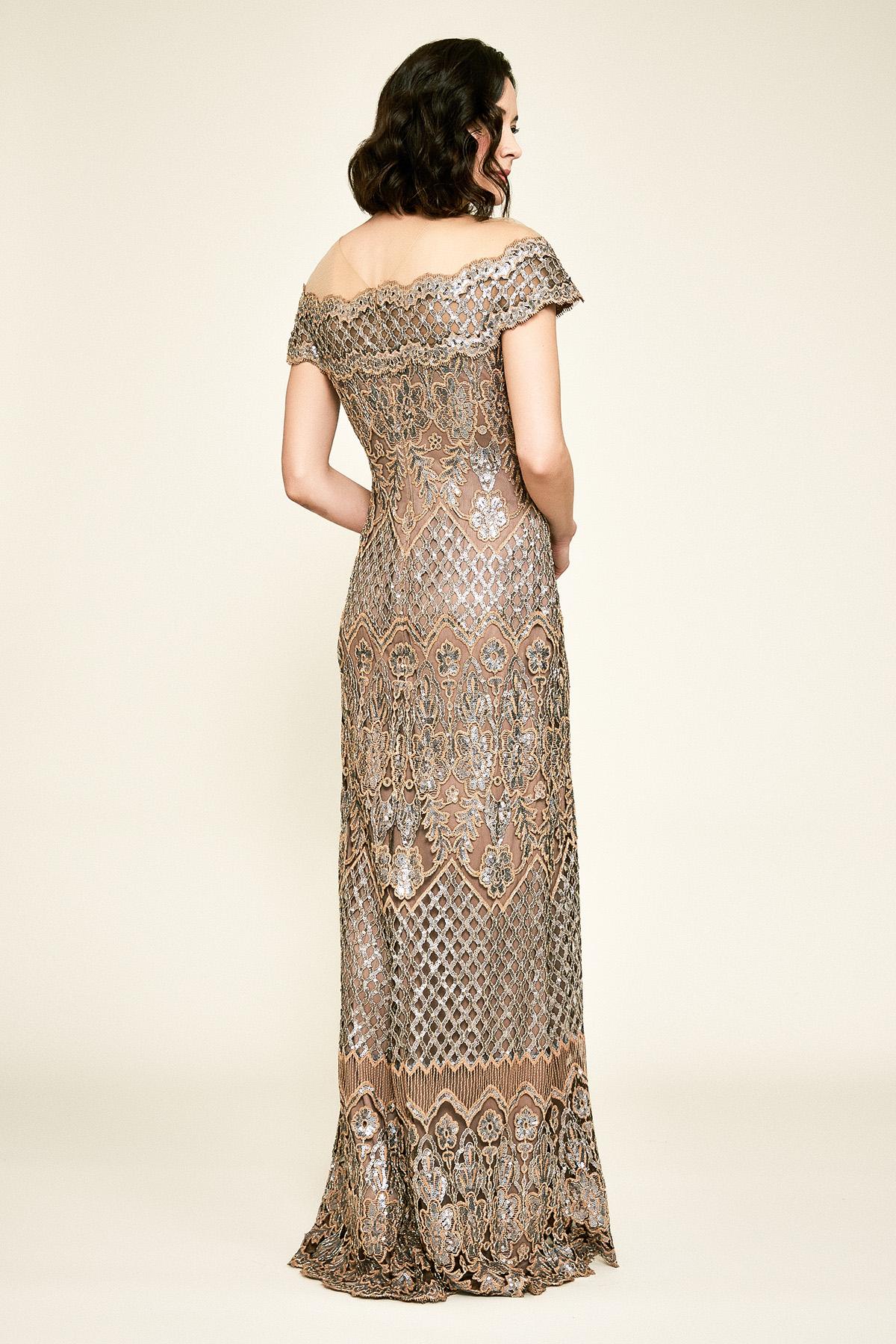 tadashi shoji rose embroidered lace gown