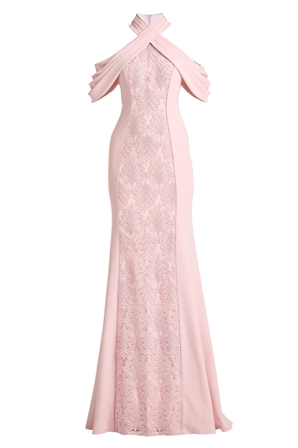 what accessories to wear with off shoulder dress Off Shoulder Crepe Long Dress with Stone Ribbon Accessories – Aurora Fashion