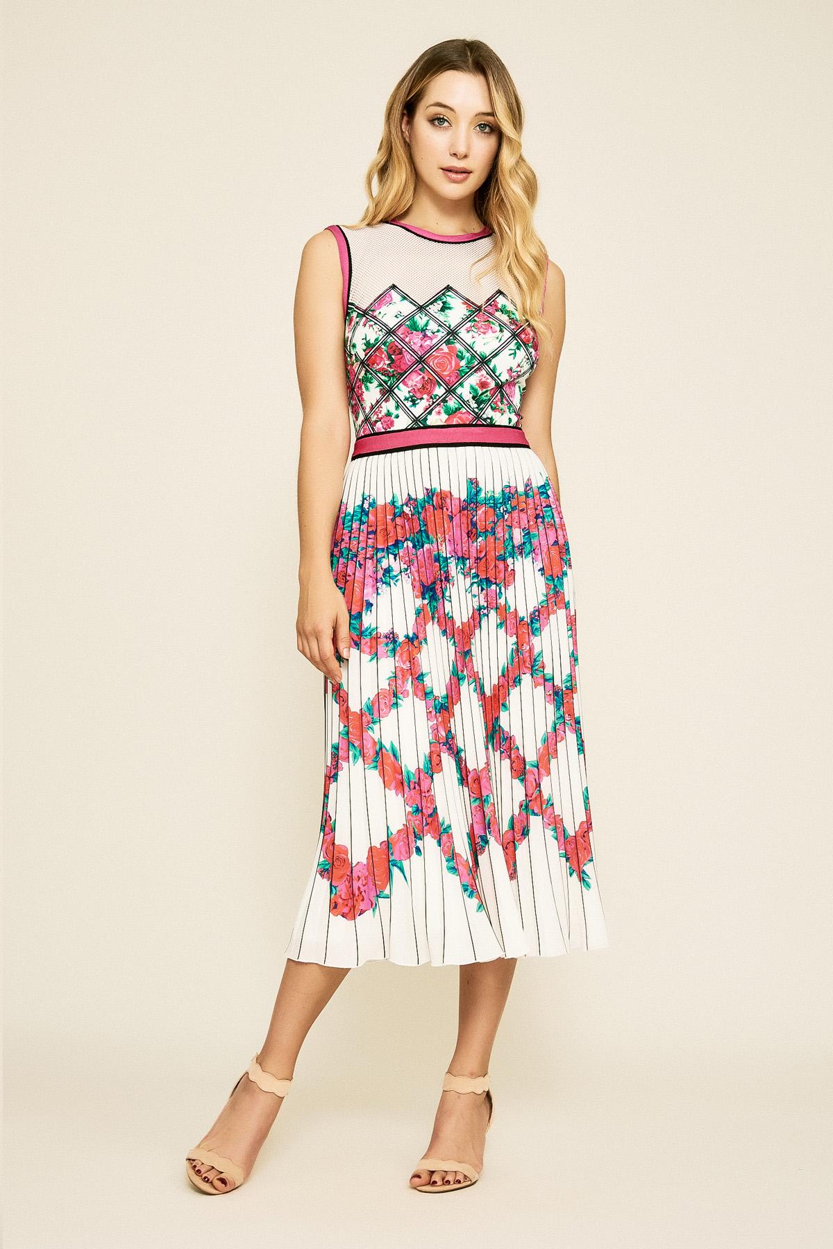 pleated tea length dress