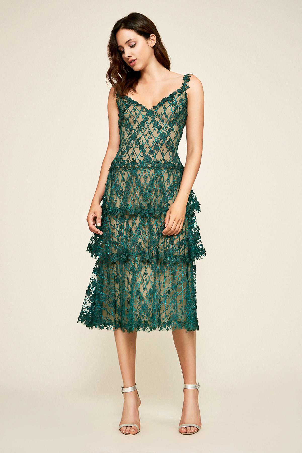 embroidered tea length dress