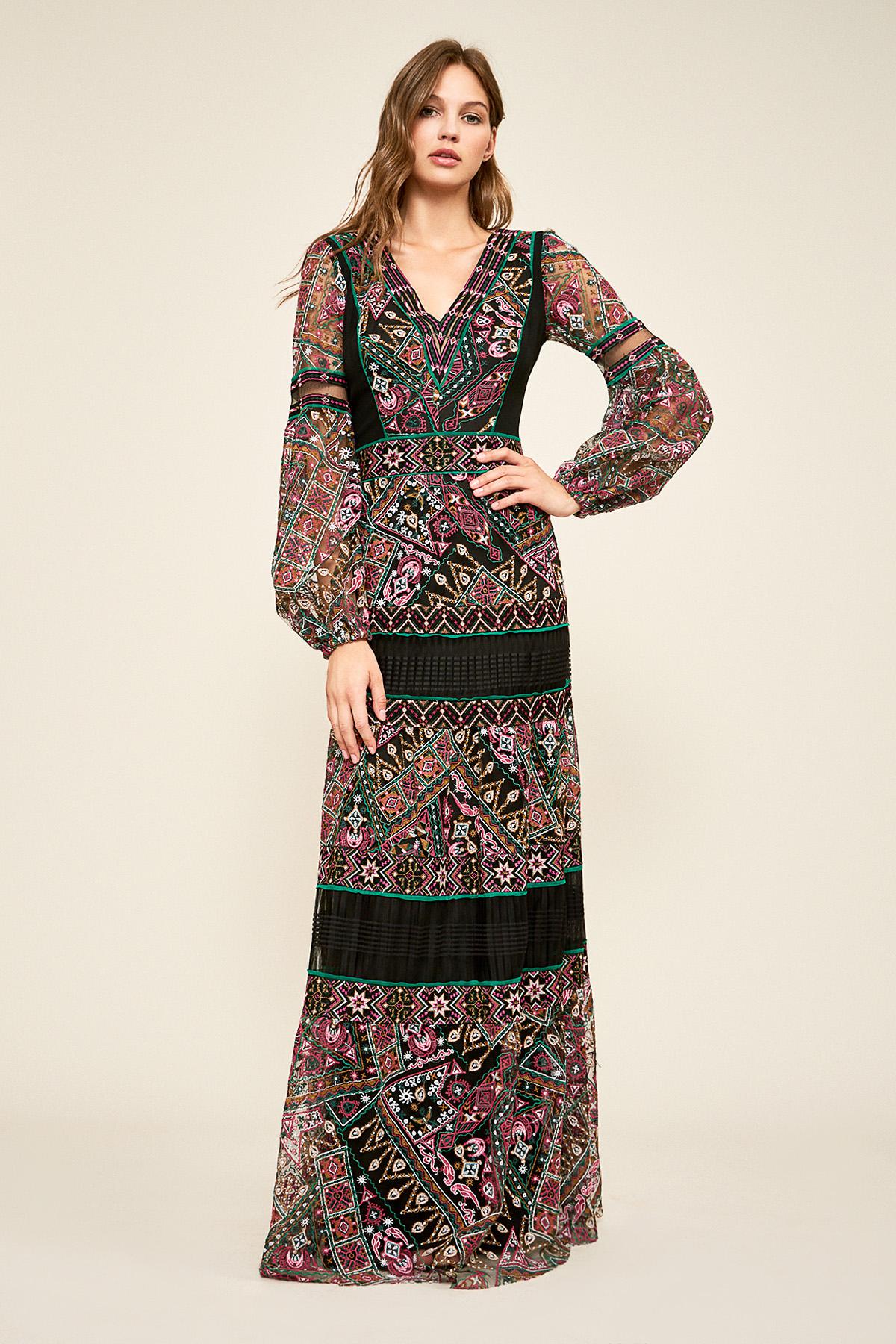 long sleeve embroidered gown