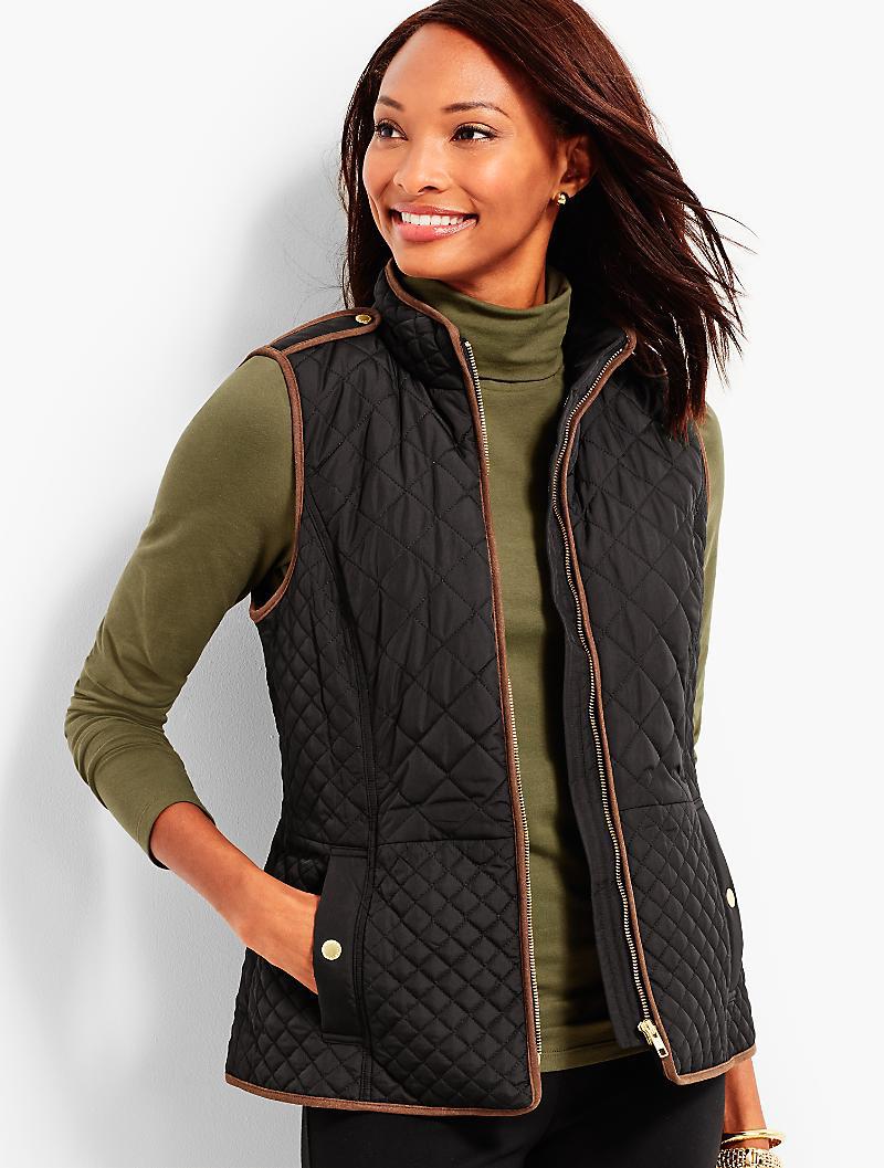 Talbots Fleece Quilted Barn Vest in Black Lyst