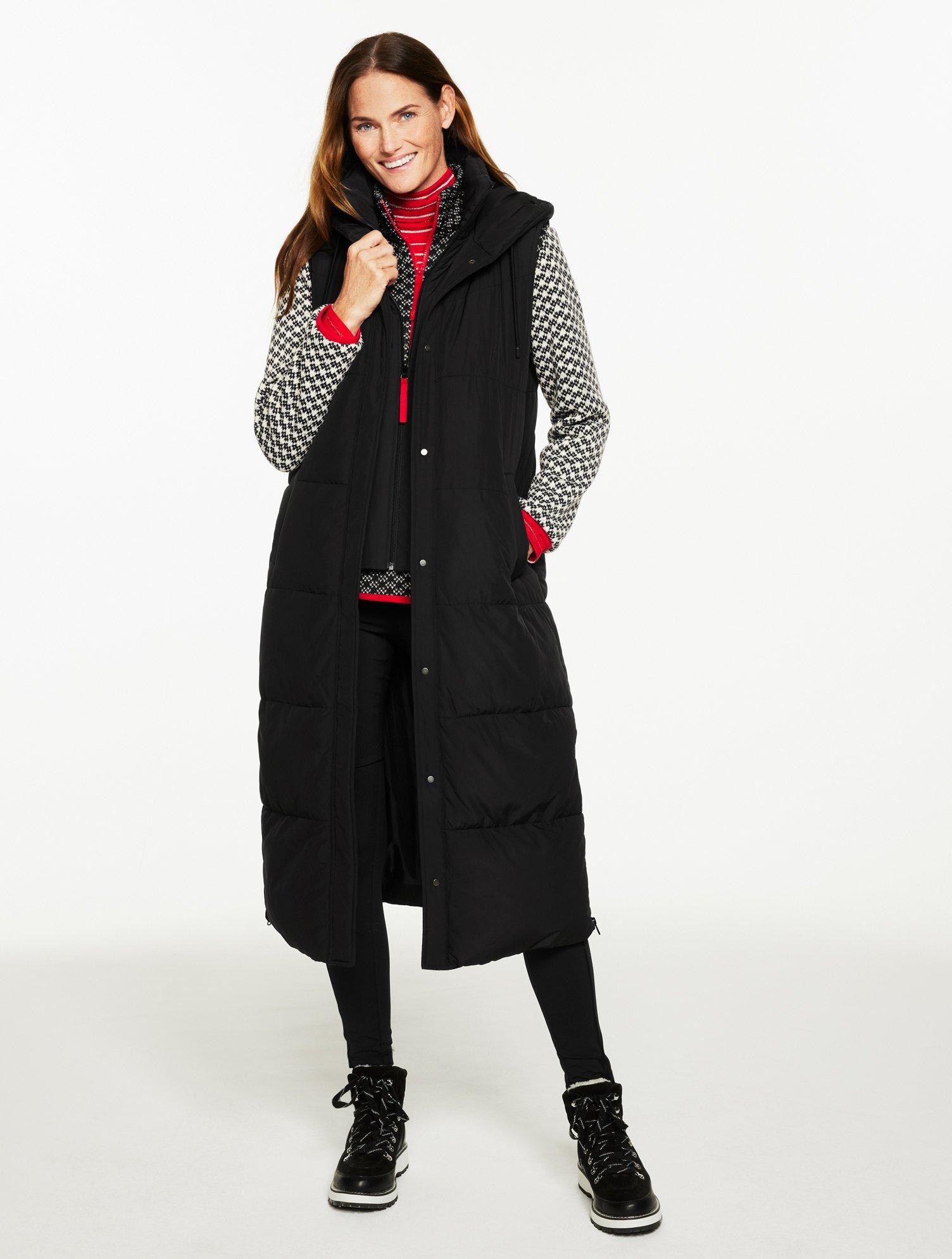 Talbots Hooded Long Puffer Vest in Black Lyst UK