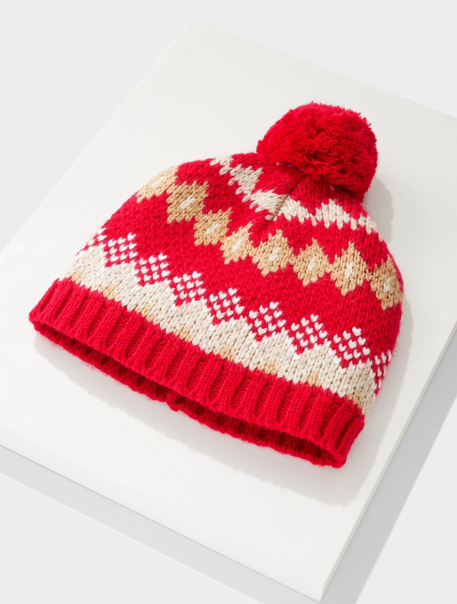 Talbots Red and White Knit Hat with Pom Cable Knit Beanie | Talbots main image 4
