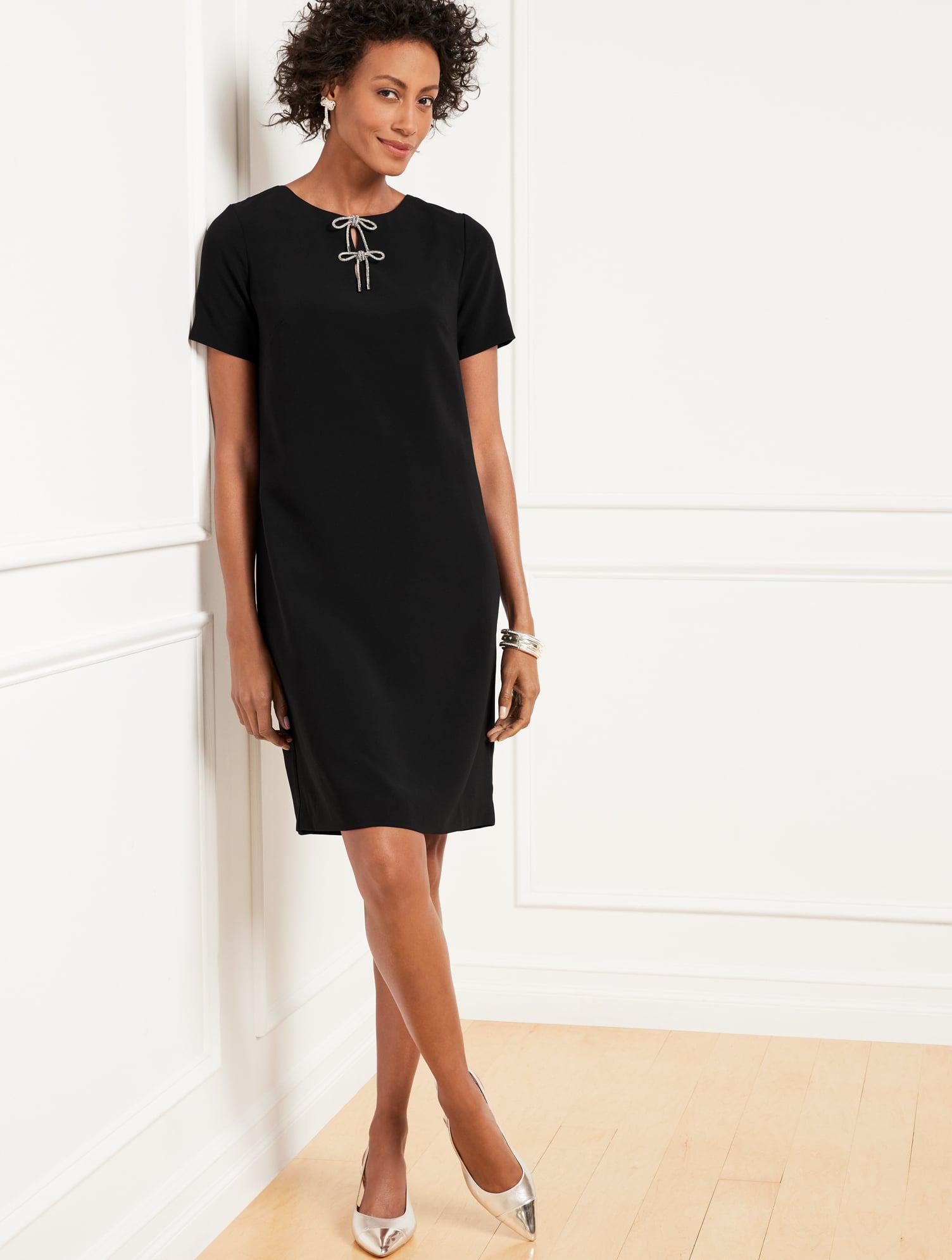 talbots a line dress Women's Luxe Ponte Short Sleeve A-Line Dress - Gingham - Black