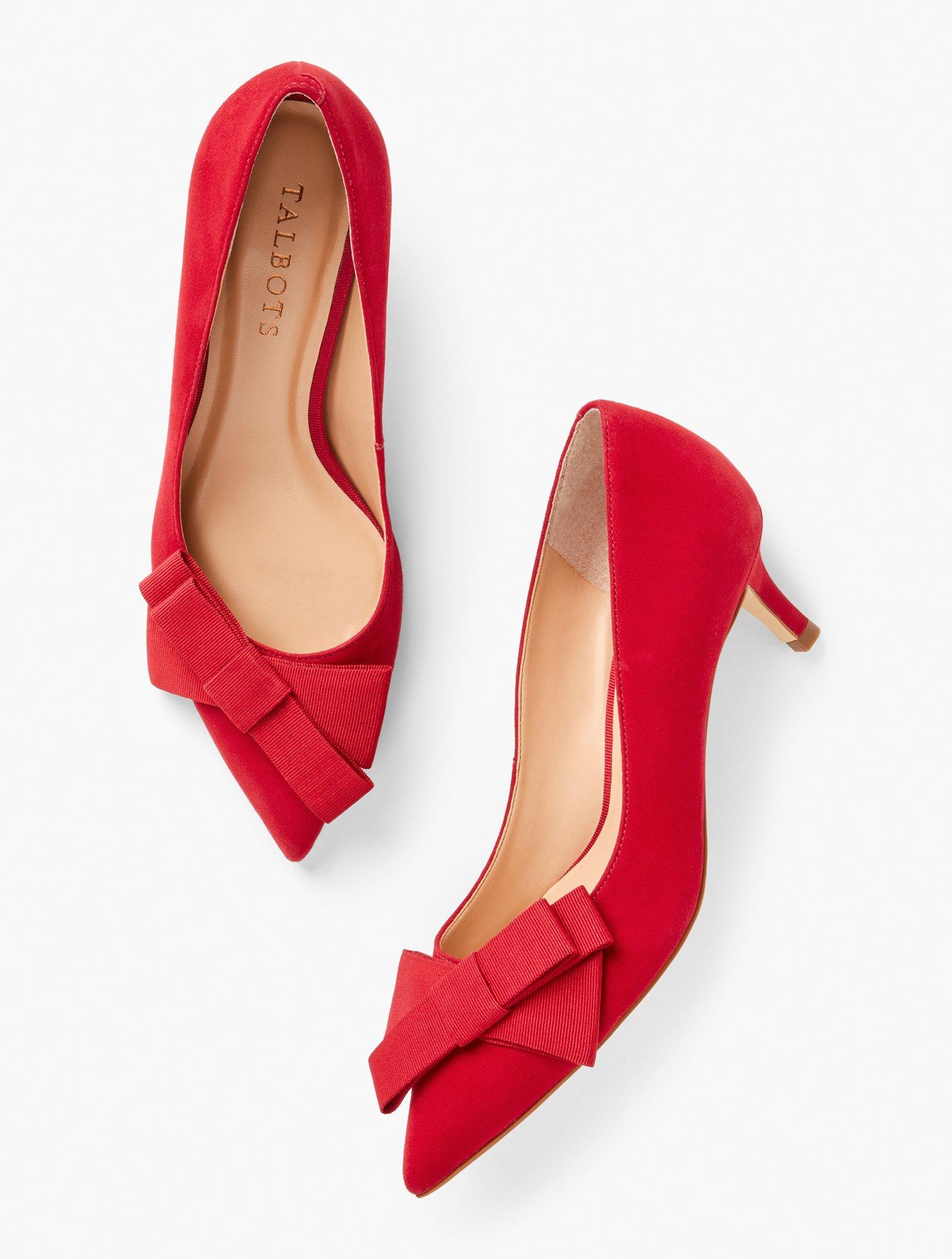 Talbots Erica Bow Suede Kitten Heel Pump in Red Lyst