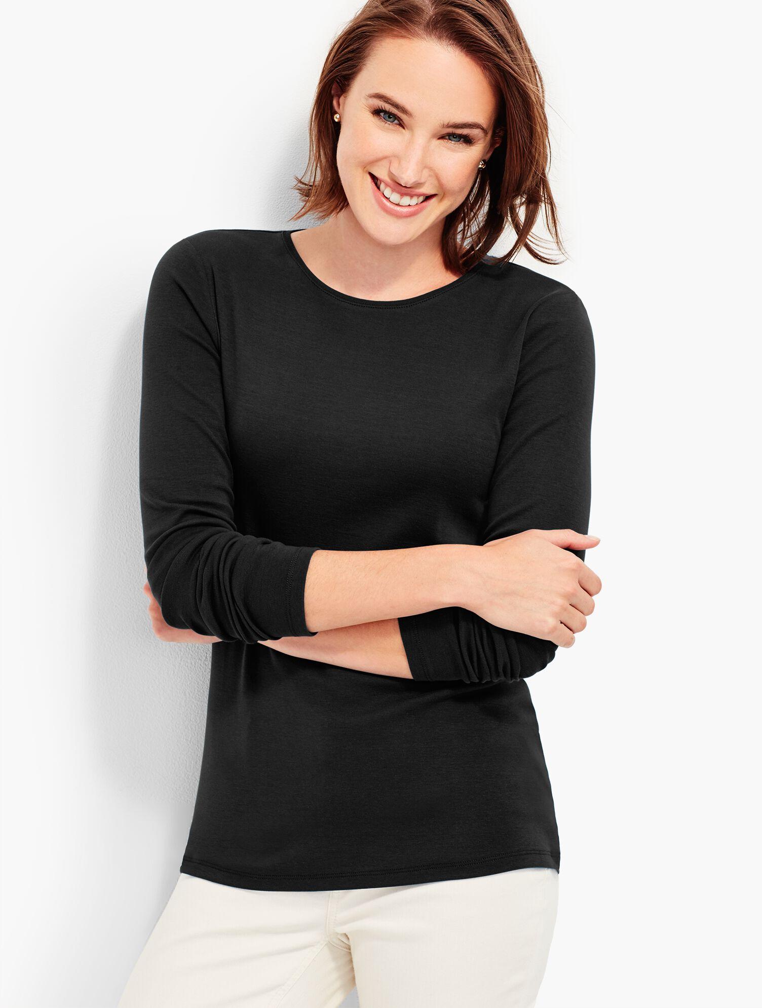 Talbots Cotton Longsleeve Crewneck Teesolid in Black Lyst