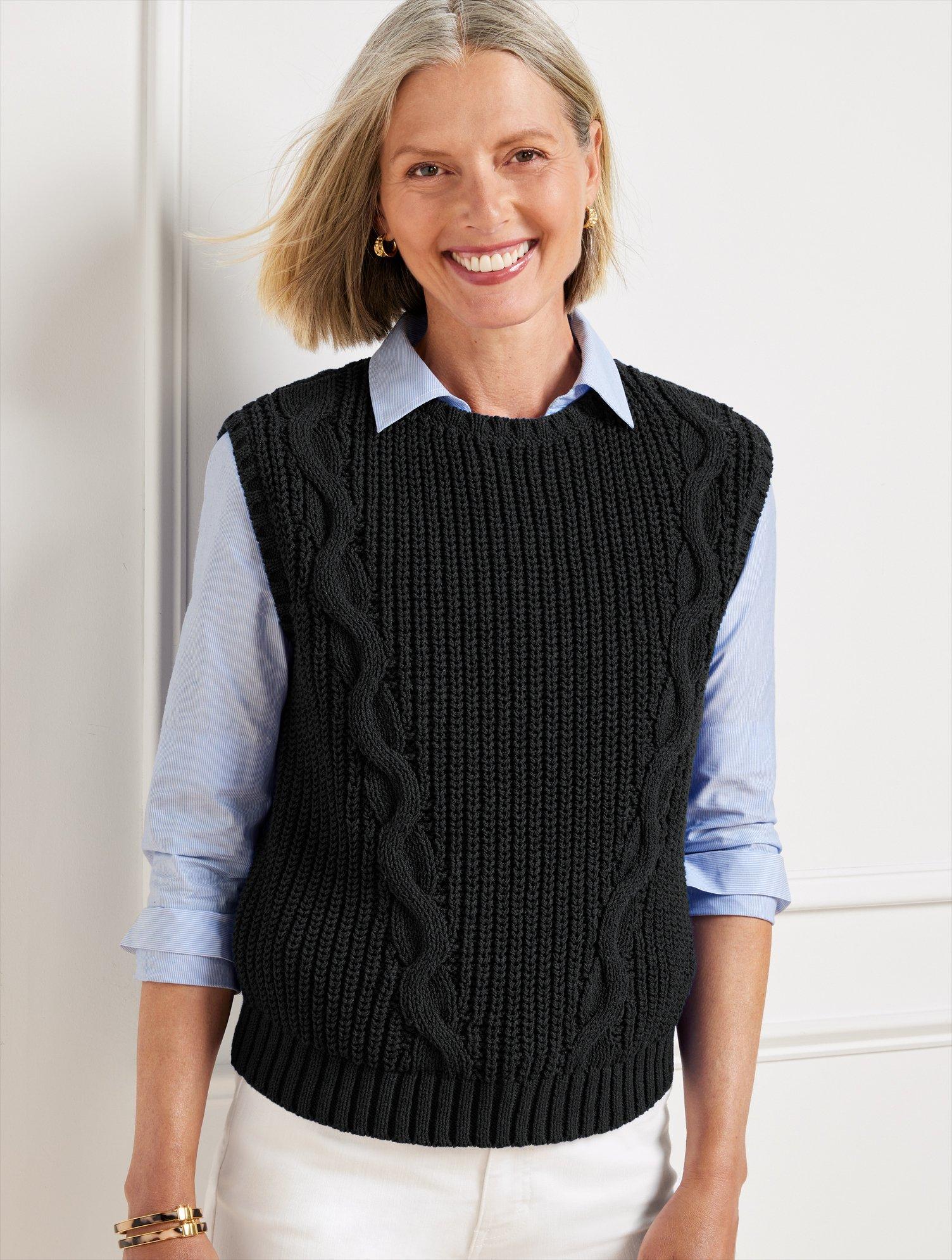 Talbots Convertible Cowl-neck Cable Knit Vest in Black | Lyst