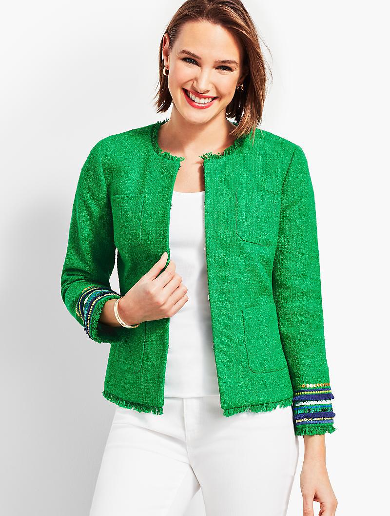 Talbots Embellished-cuff Tweed Jacket in Green | Lyst