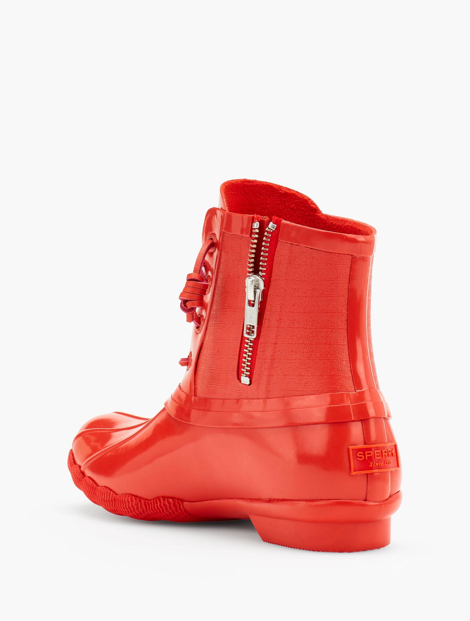 red sperry rain boots