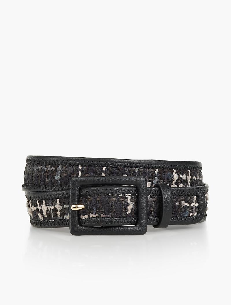 Talbots Womans Bouclé Pebbled Leather Squarebuckle Belt in Black Lyst