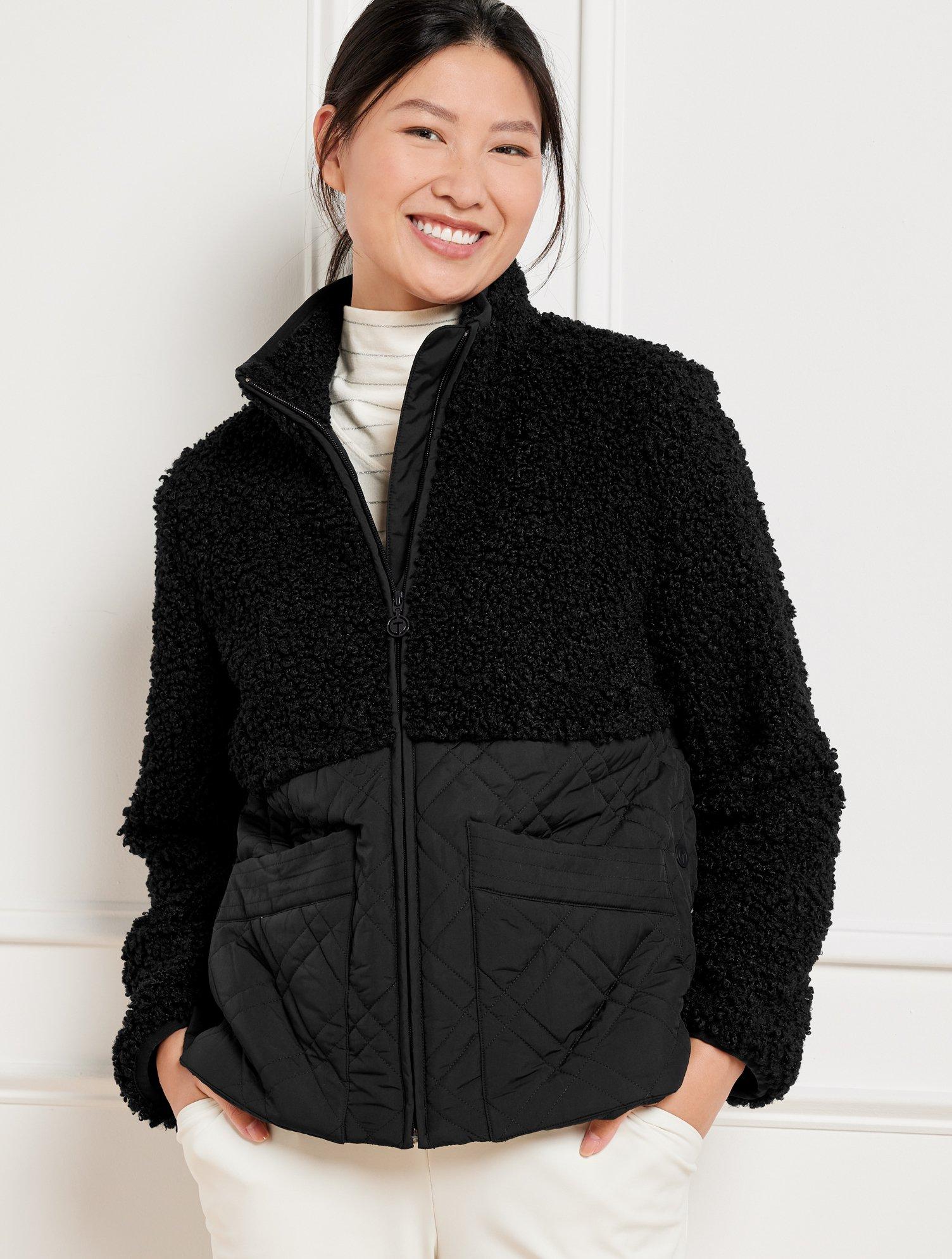 Talbots Quilted Sherpa Mixed Media Jacket in Black Lyst UK