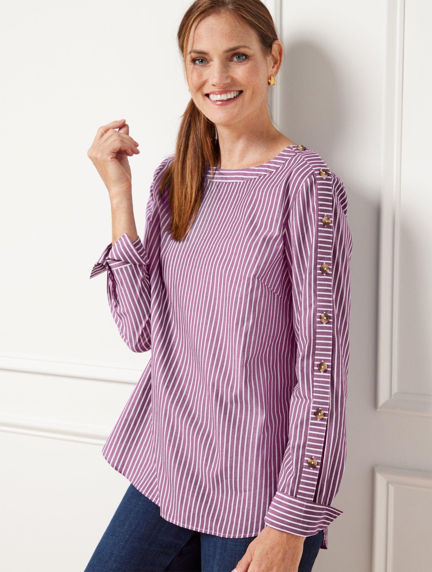 Talbots Button Sleeve Poplin Shirt in Purple