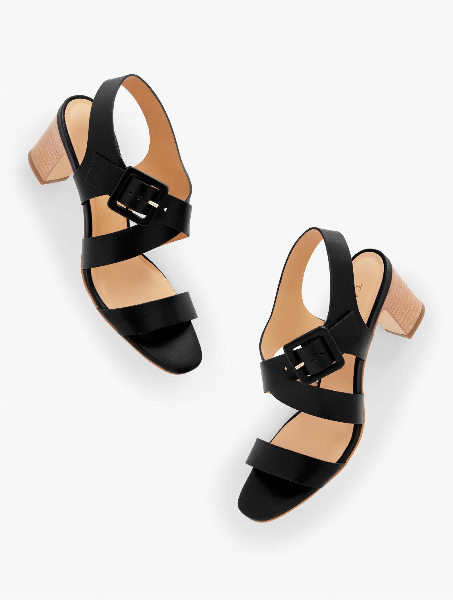 Talbots Paulina Leather Block Heel Sandals in Black | Lyst