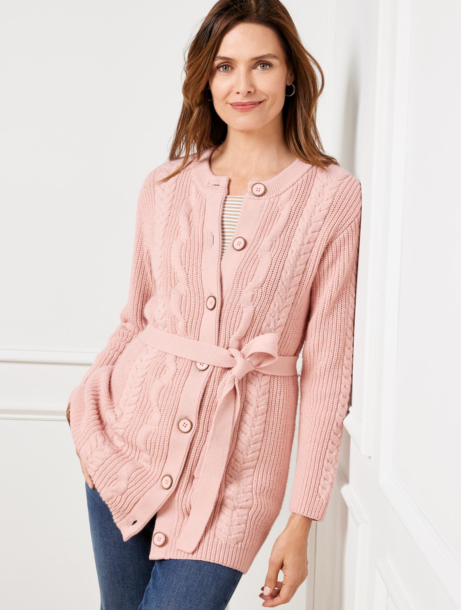 Pink belted cardigan cheap