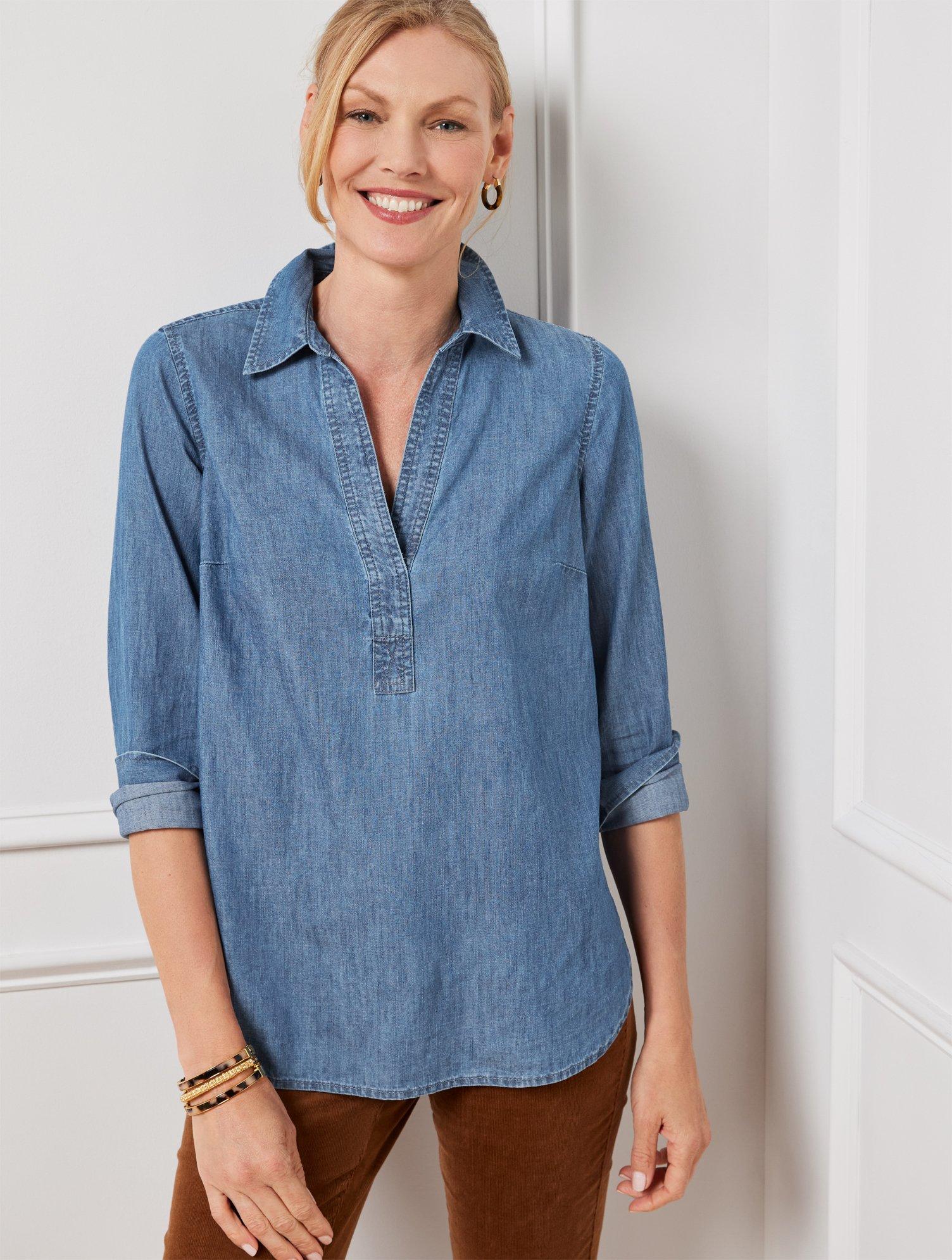 Talbots Button Back Tunic Top in Blue