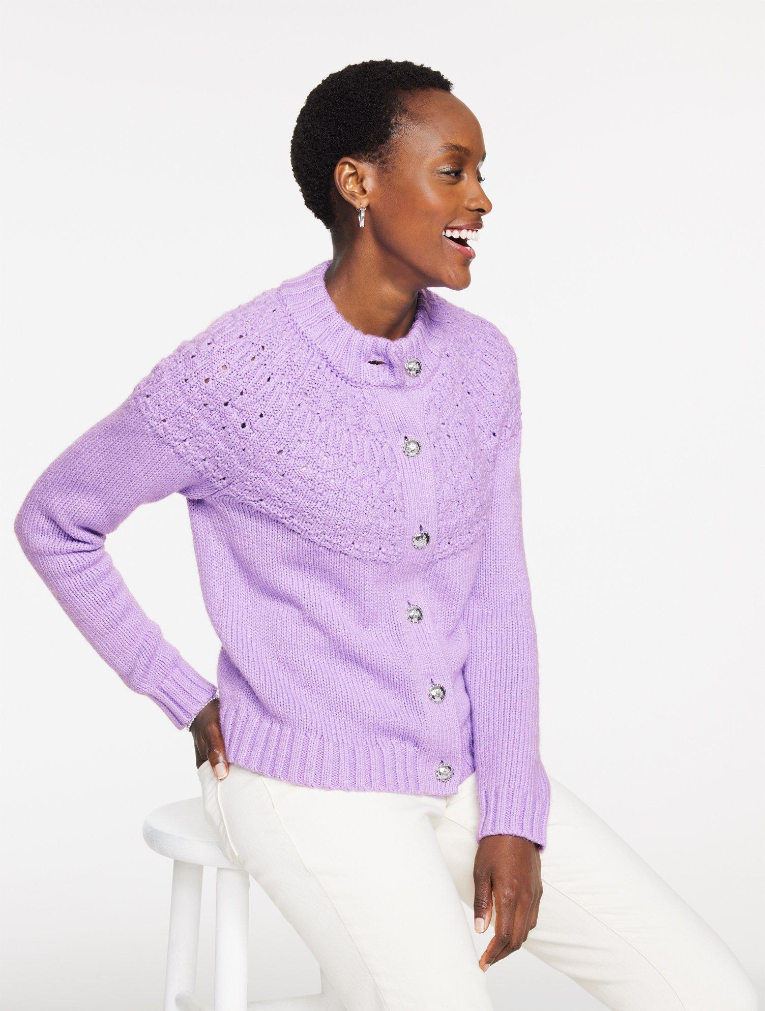 Talbots Pointelle Mockneck Cardigan Sweater in Purple Lyst