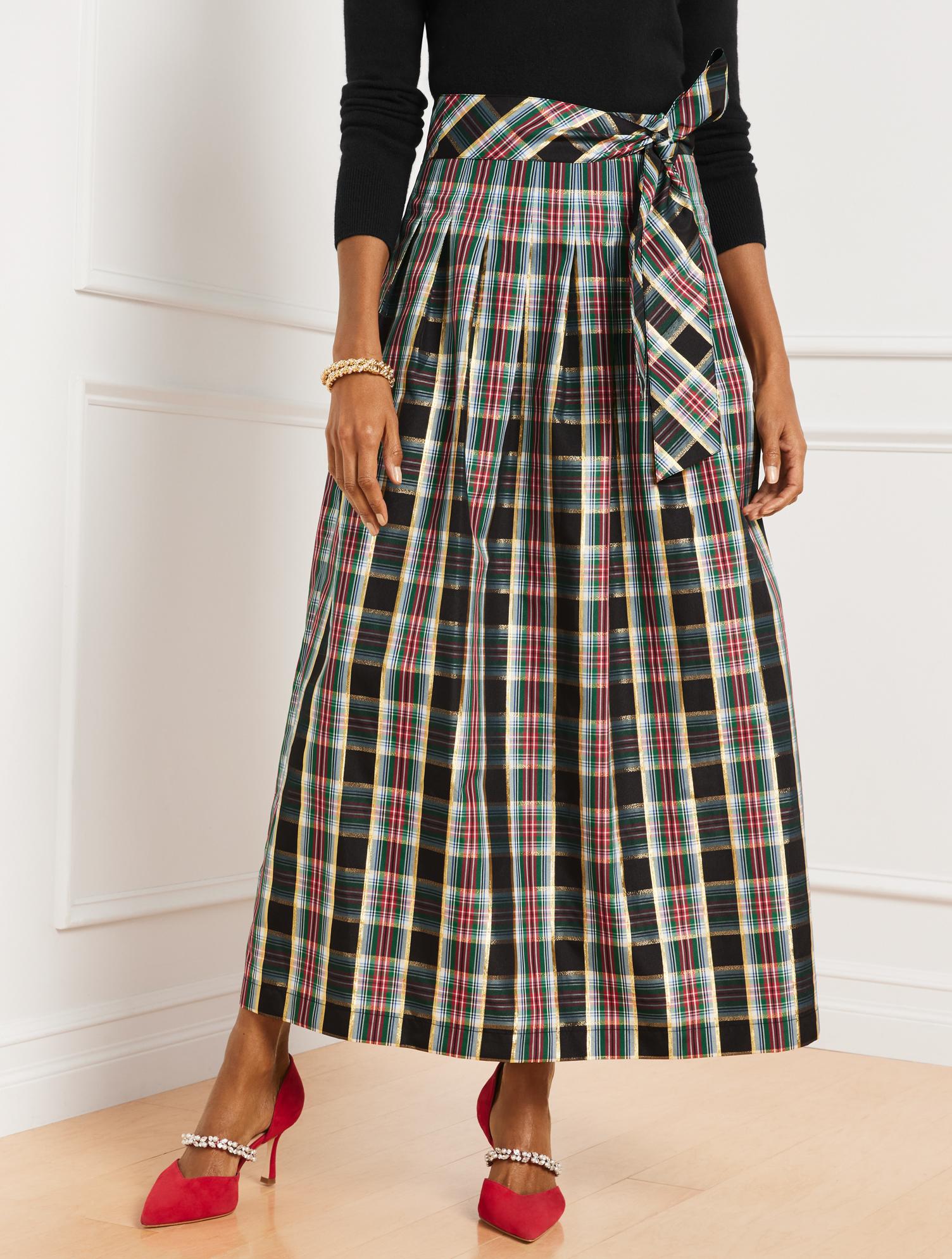 Long plaid top taffeta skirt