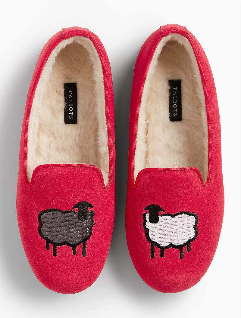 Lyst Talbots Embroidered Suede Slippers in Red