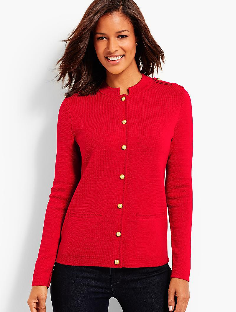Talbots Wool Merino Sweater Jacket in Red - Lyst