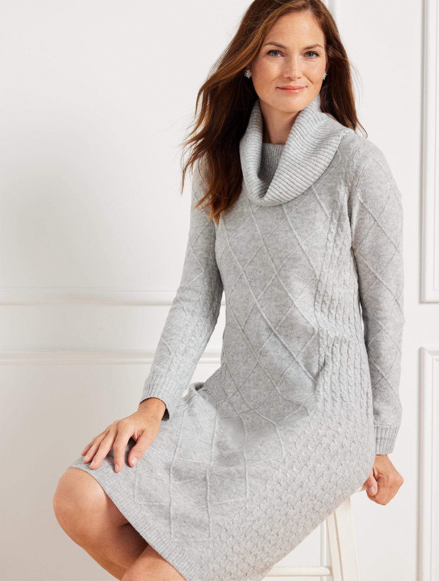Talbots Cable Knit Cowl-neck Sweater Dress in Grey | Lyst UK