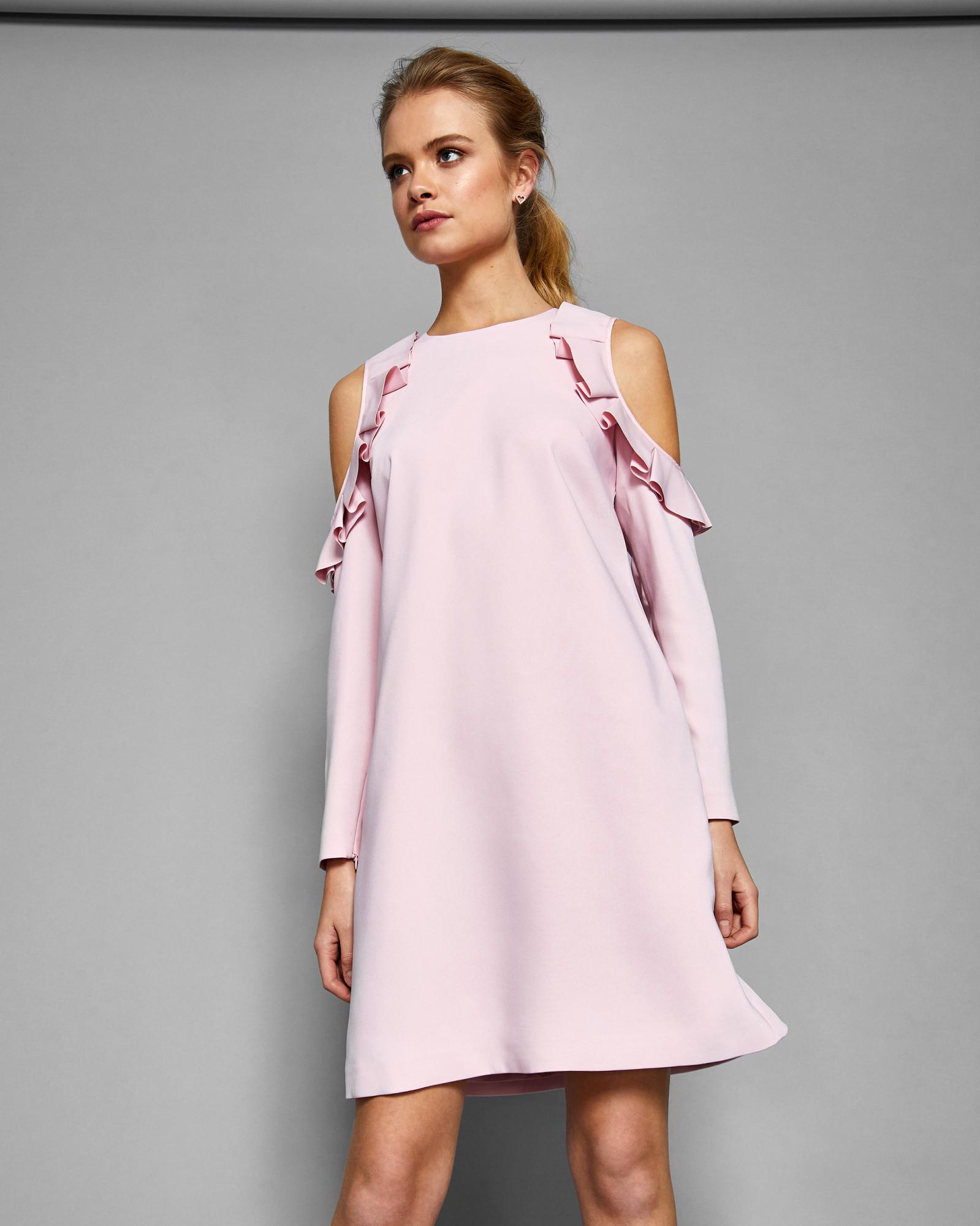 Ted Baker Cold Shoulder Frill Detail Dress in Pink | Lyst Canada