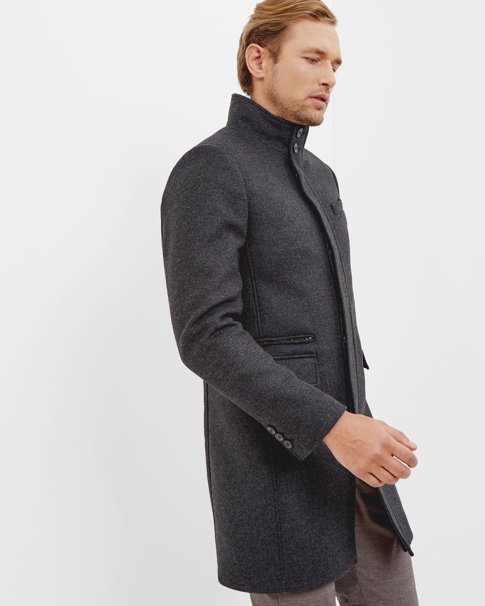 Ted Baker Wool Funnel Neck Overcoat in Gray for Men Lyst