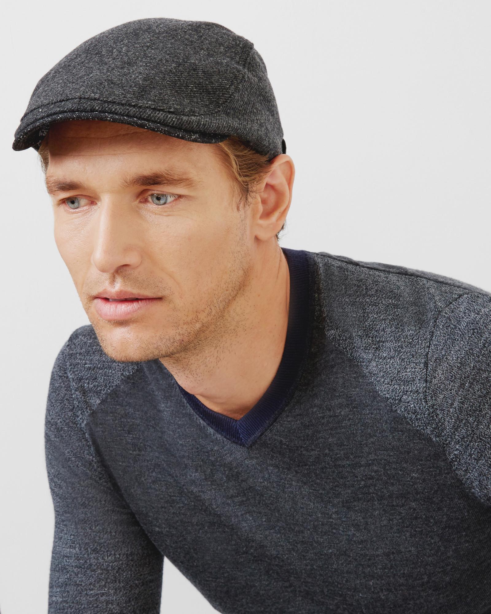Ted Baker Wool Twill Flat Cap in Charcoal (Black) for Men Lyst