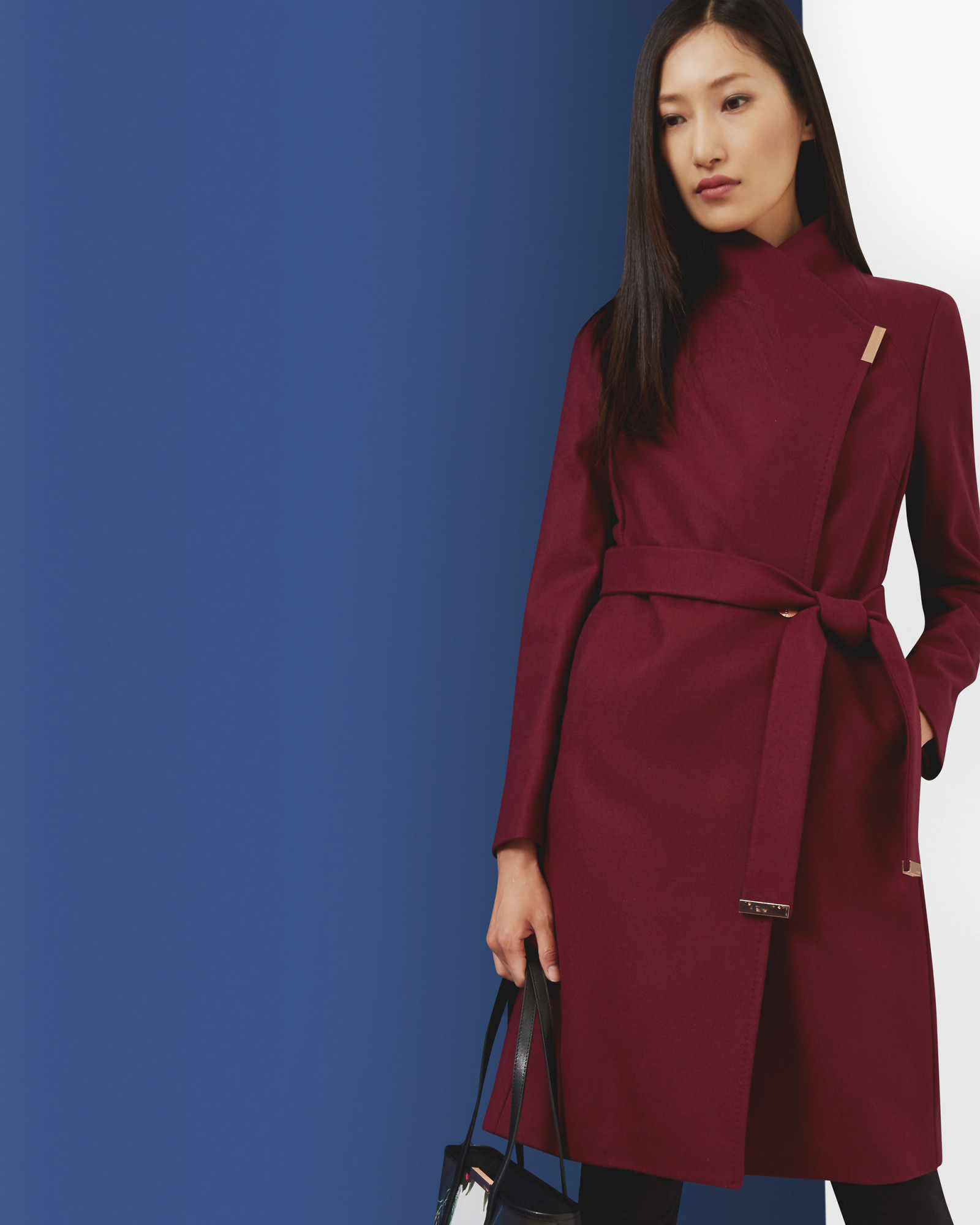 Ted Baker Magnetic Clasp Long Coat in Blue | Lyst UK