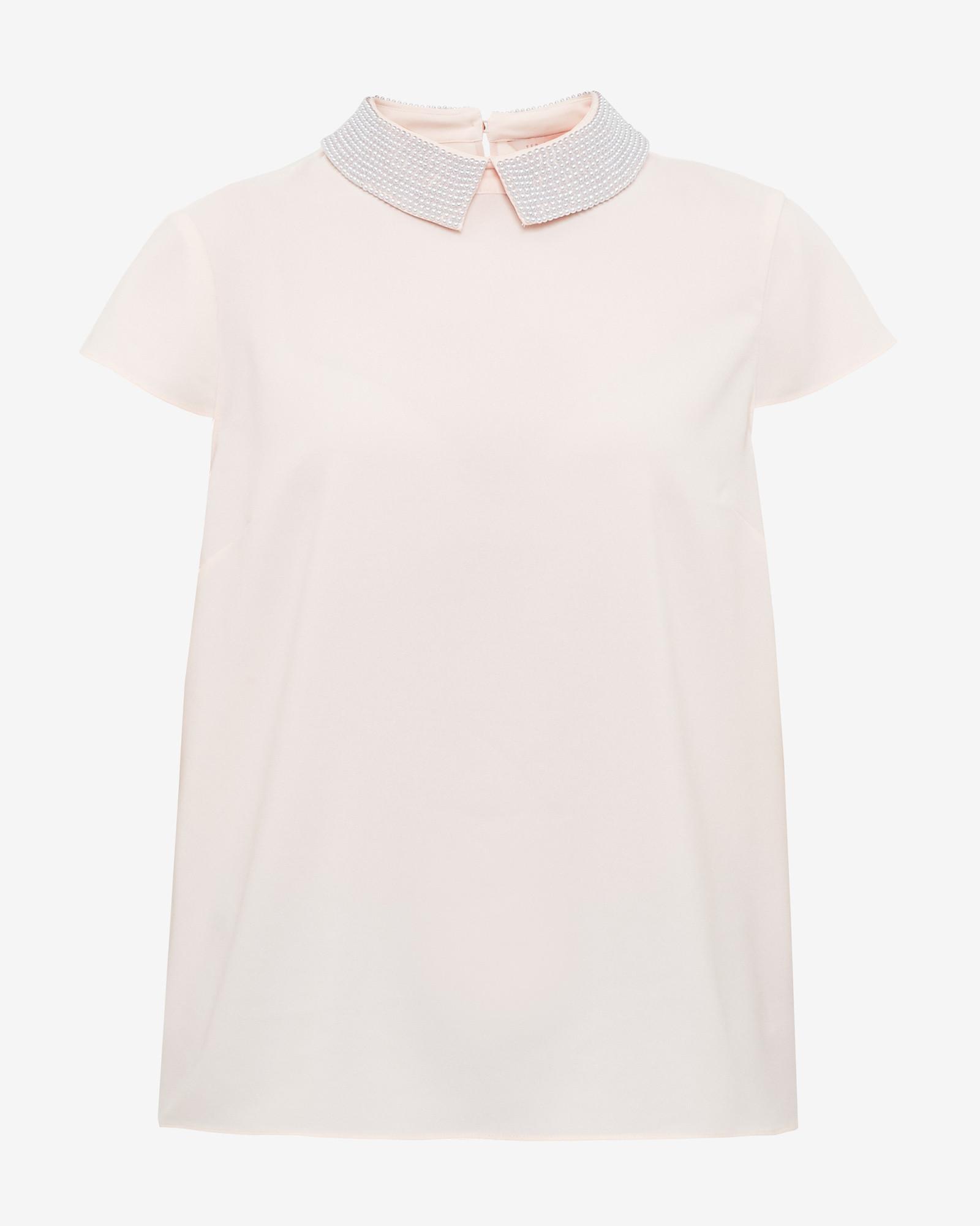 Ted Baker Embellished Pearl Collar Top in Pink | Lyst