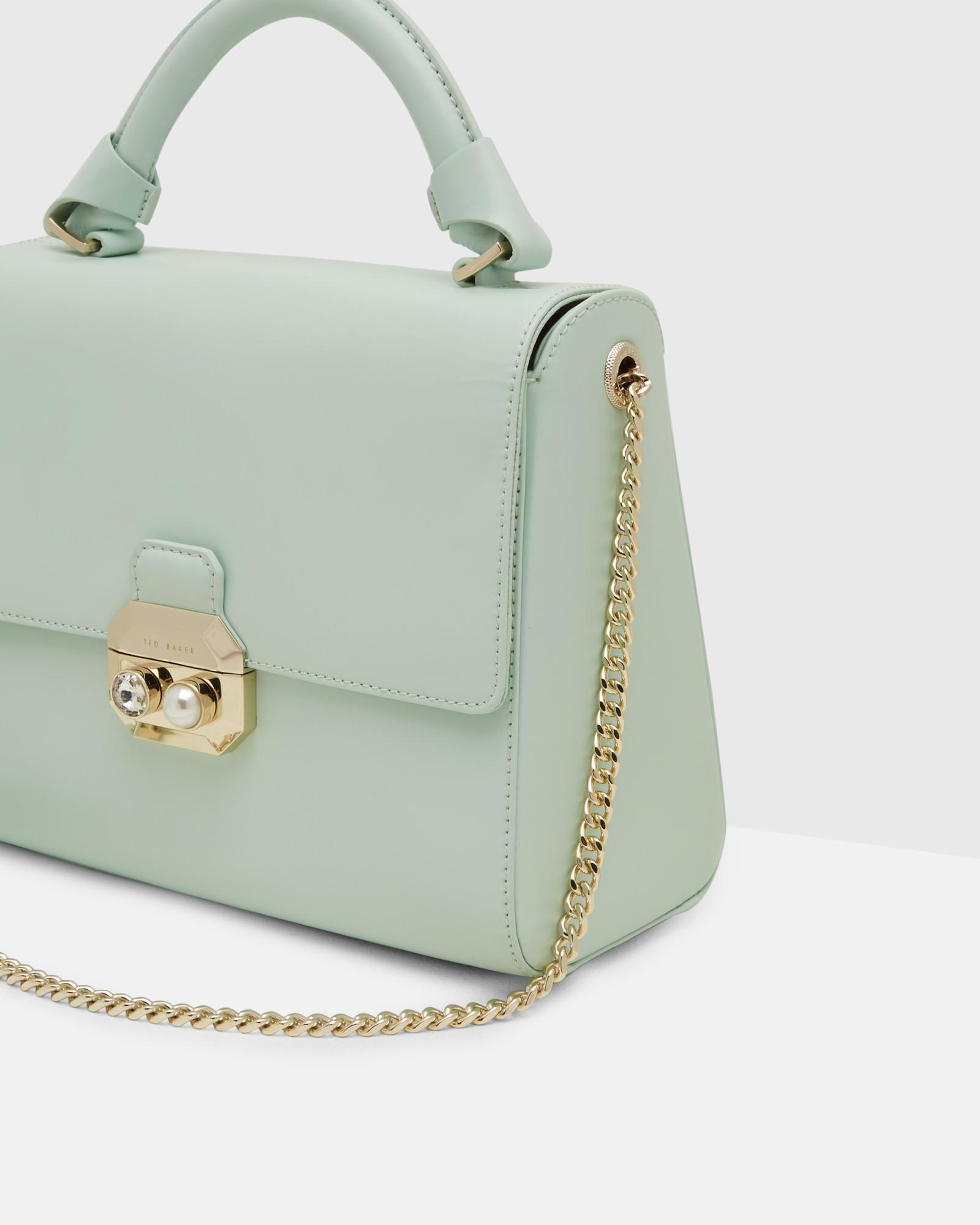 Ted Baker Crystal And Pearl Lock Leather Lady Bag in Green - Lyst