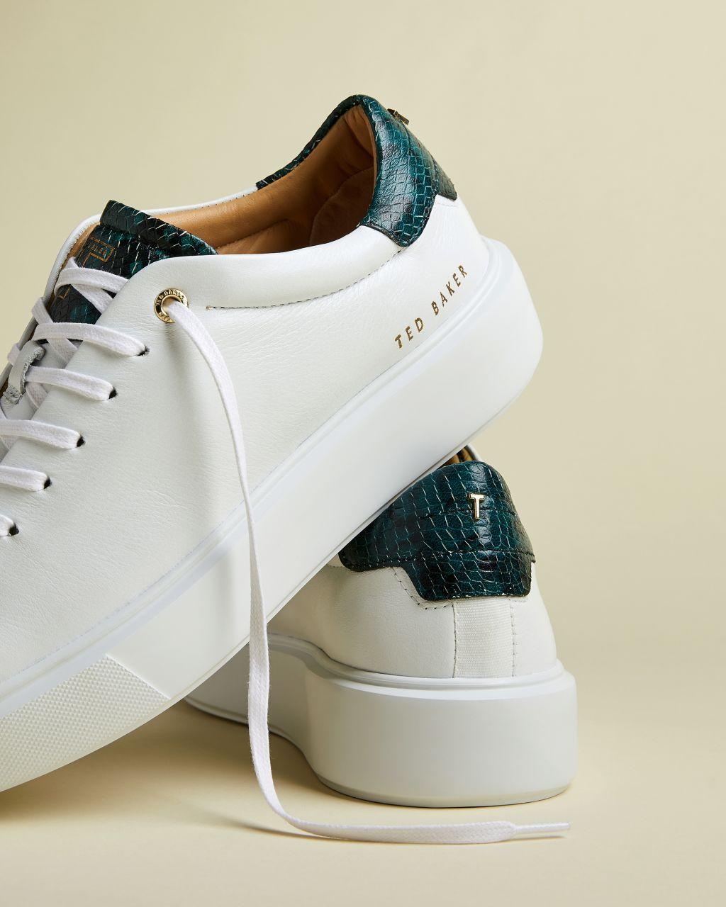 Ted Baker Snake Effect Leather Platform Trainers in White | Lyst