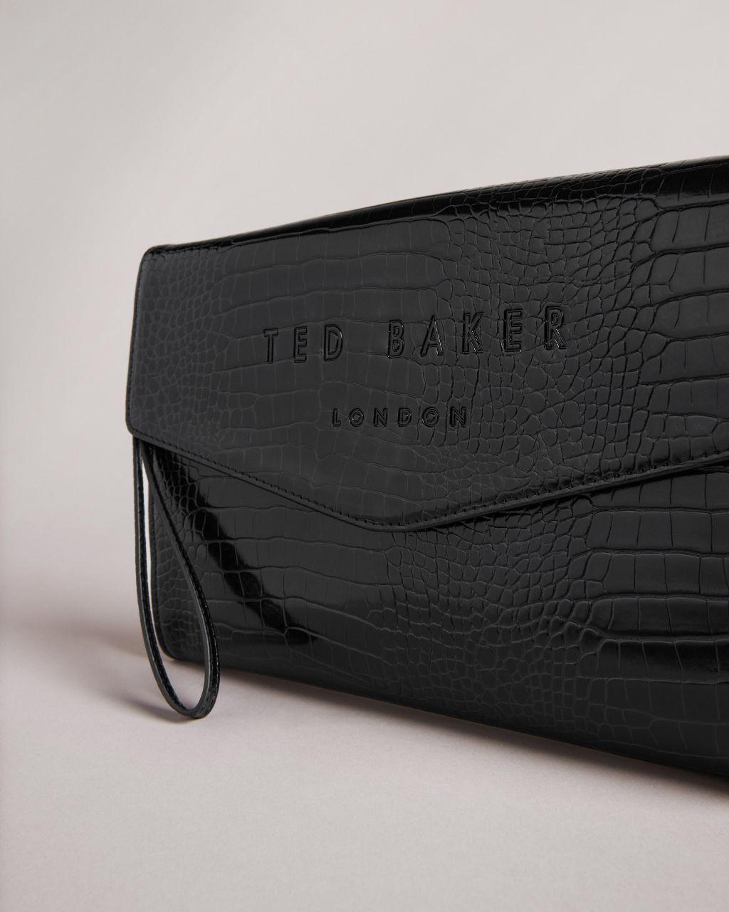 Ted Baker Croc Detail Debossed Envelope Pouch in Black | Lyst