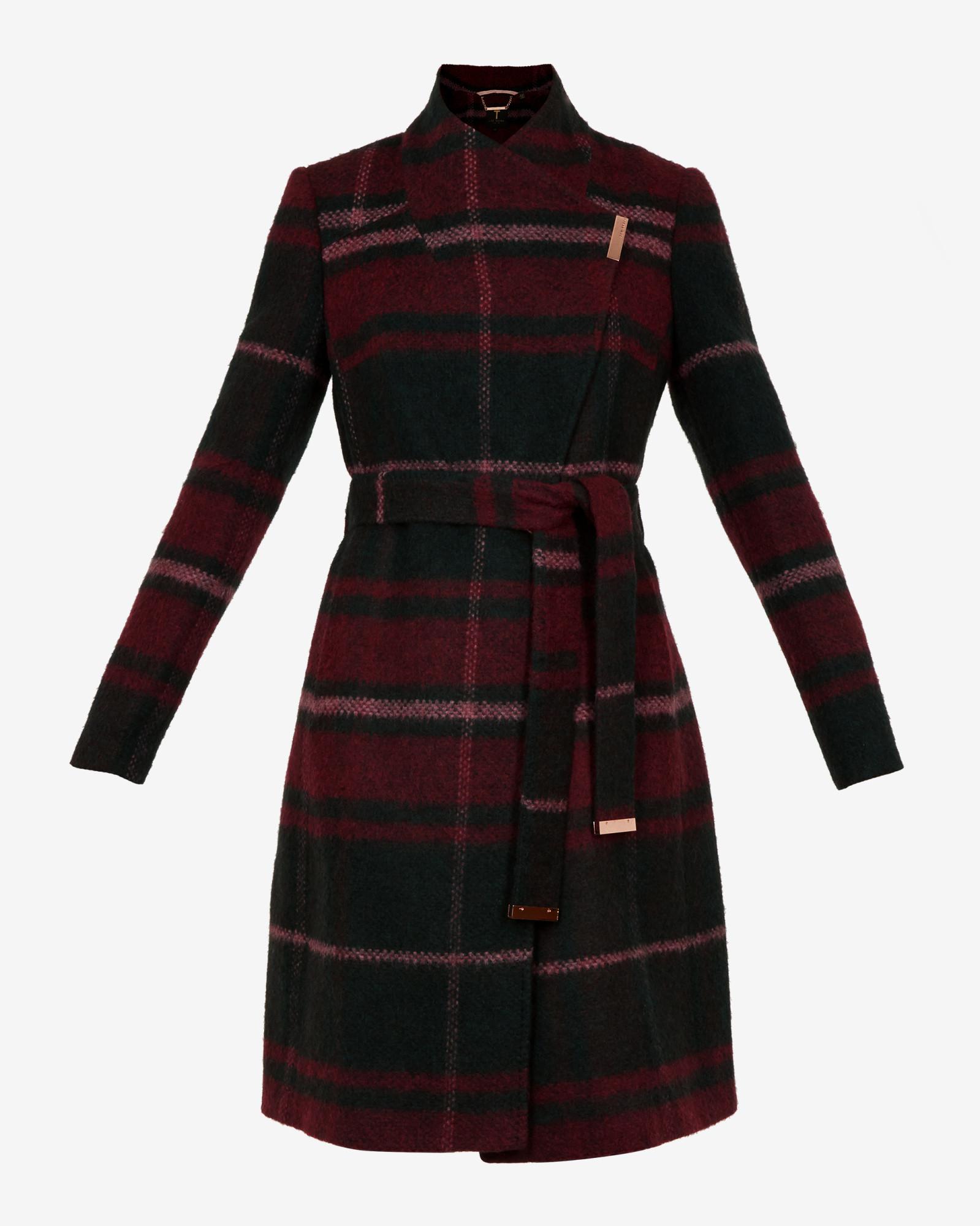 skaalet check midi wrap coat