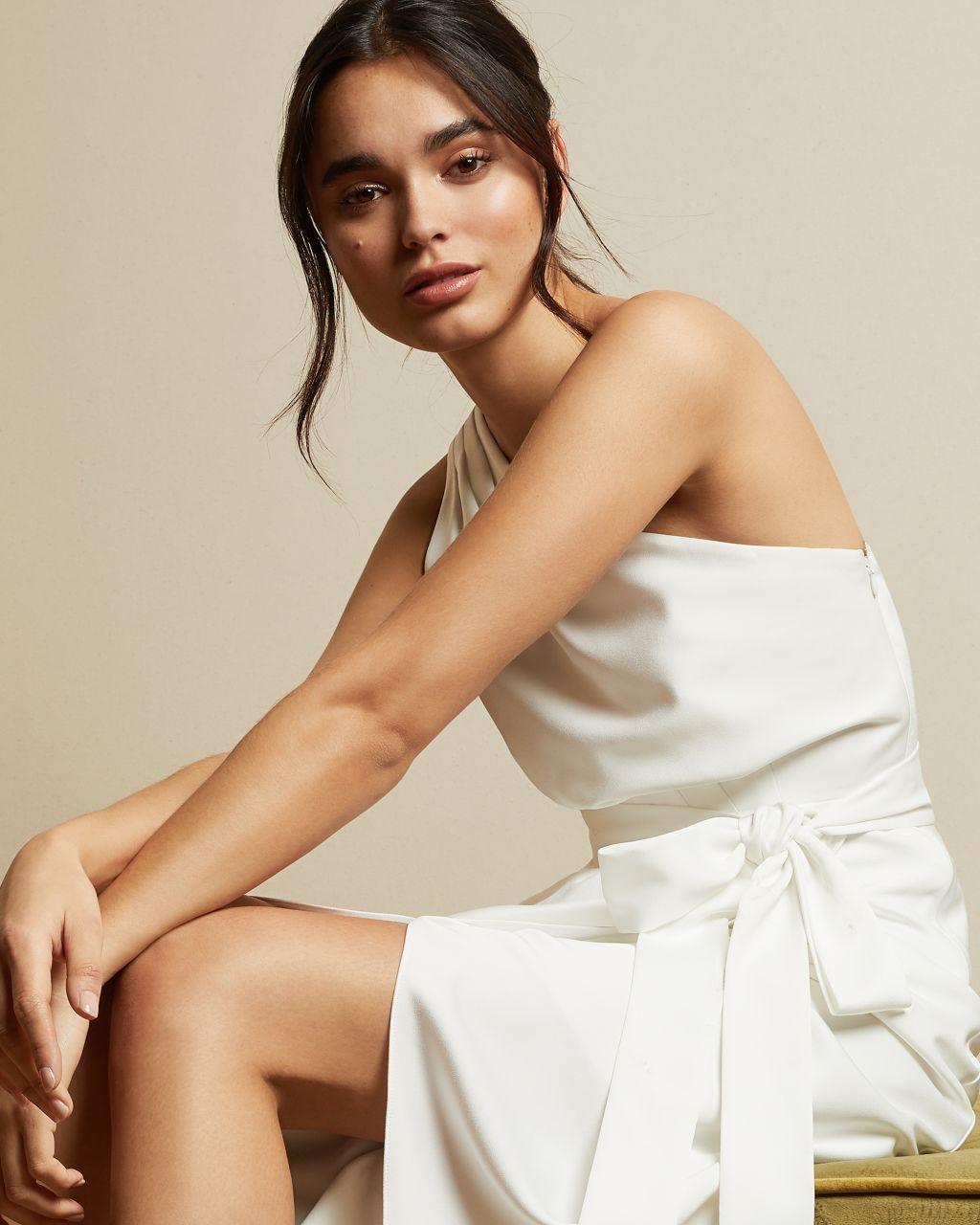 Ted Baker One Shoulder Drape Midi Dress In Ivory Natural Lyst 