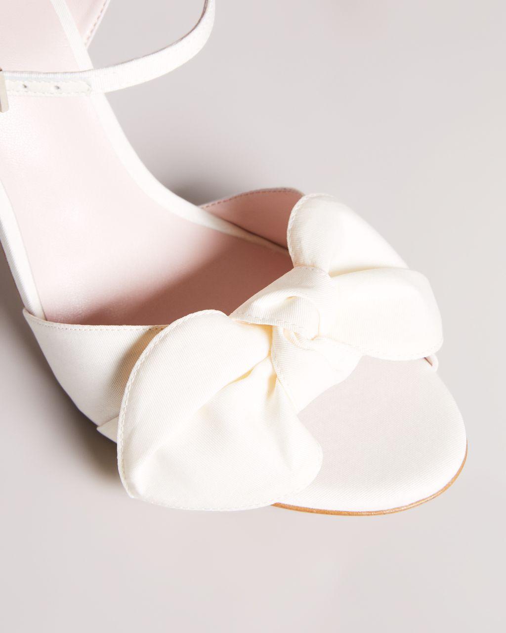 Ted Baker Moire Satin Bow Heeled Sandals in White | Lyst